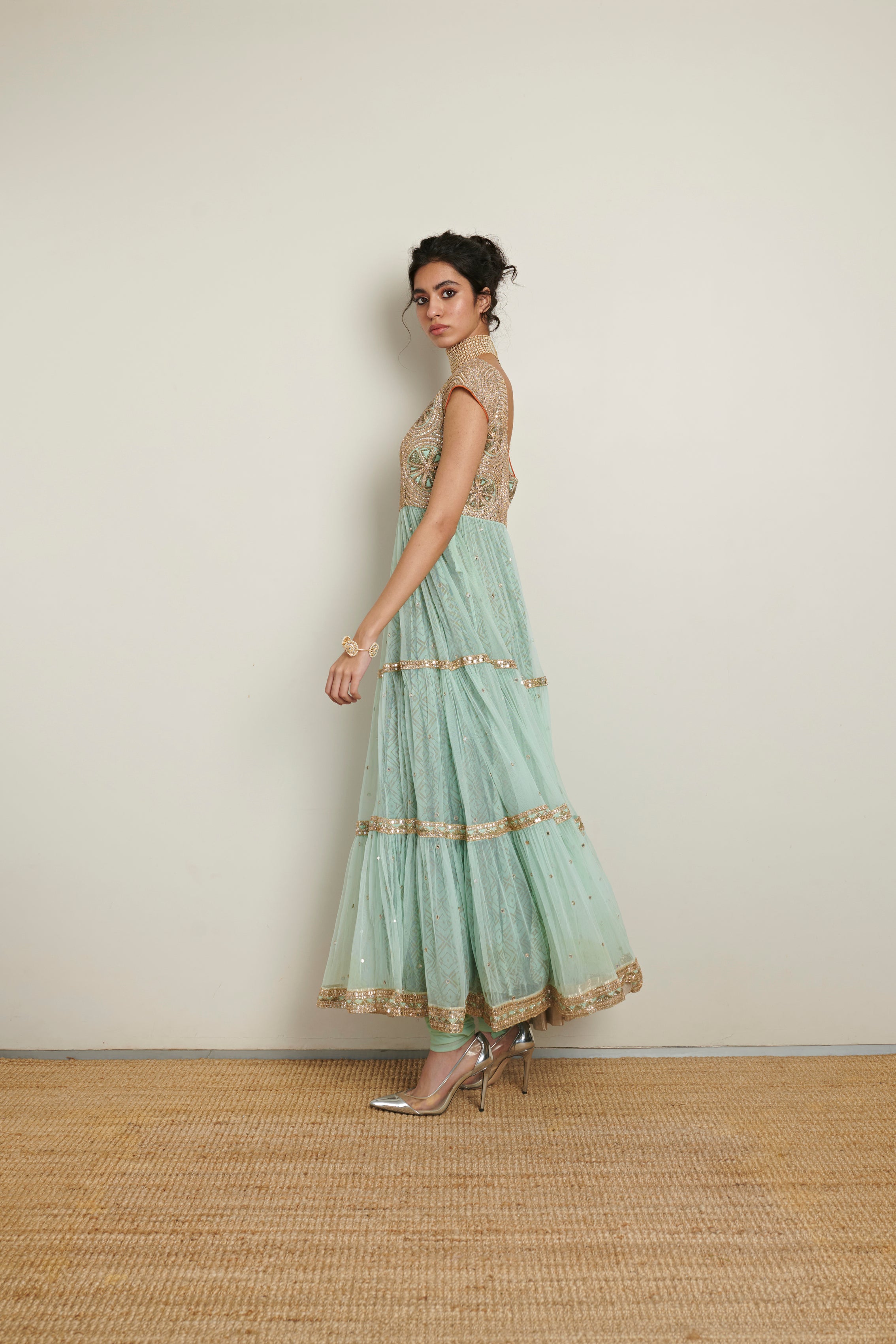 Ritika Mirchandani Sea Blue Anarkali With Work