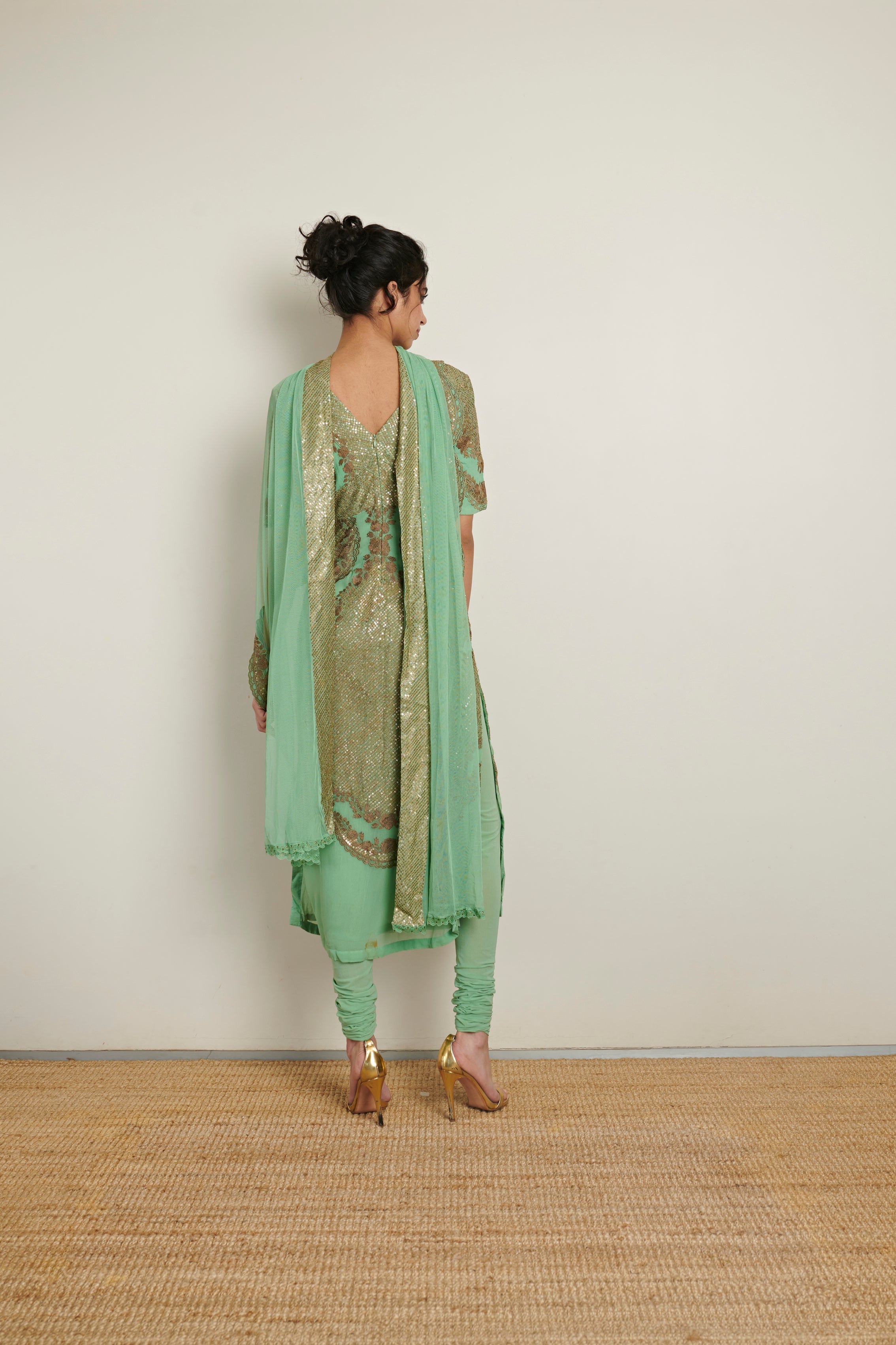 Nupur Kanoi Sage Green Suit With Heavy Sequins Work