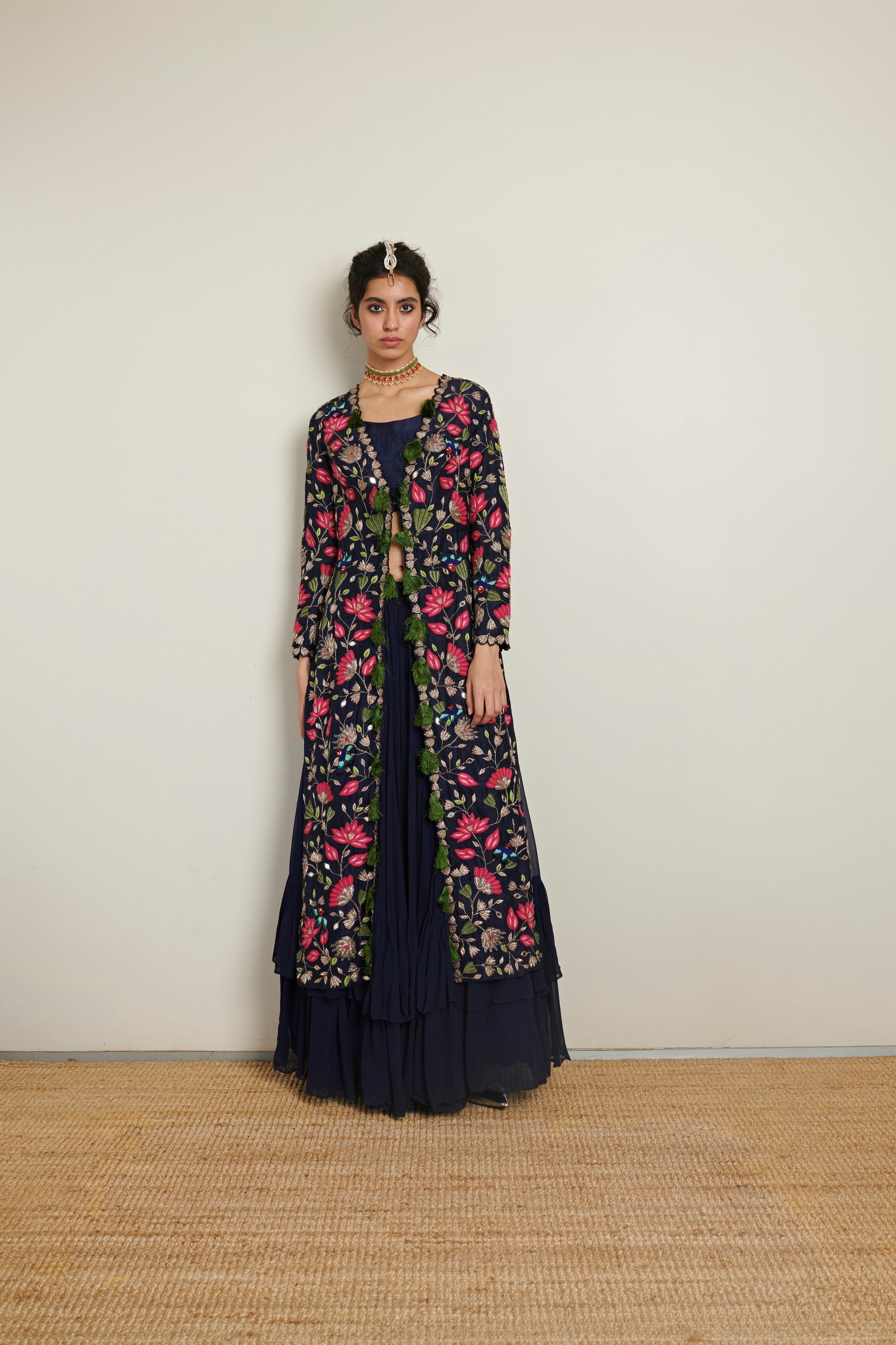 Arpita Mehta Blue Jacket Set With Embroidery