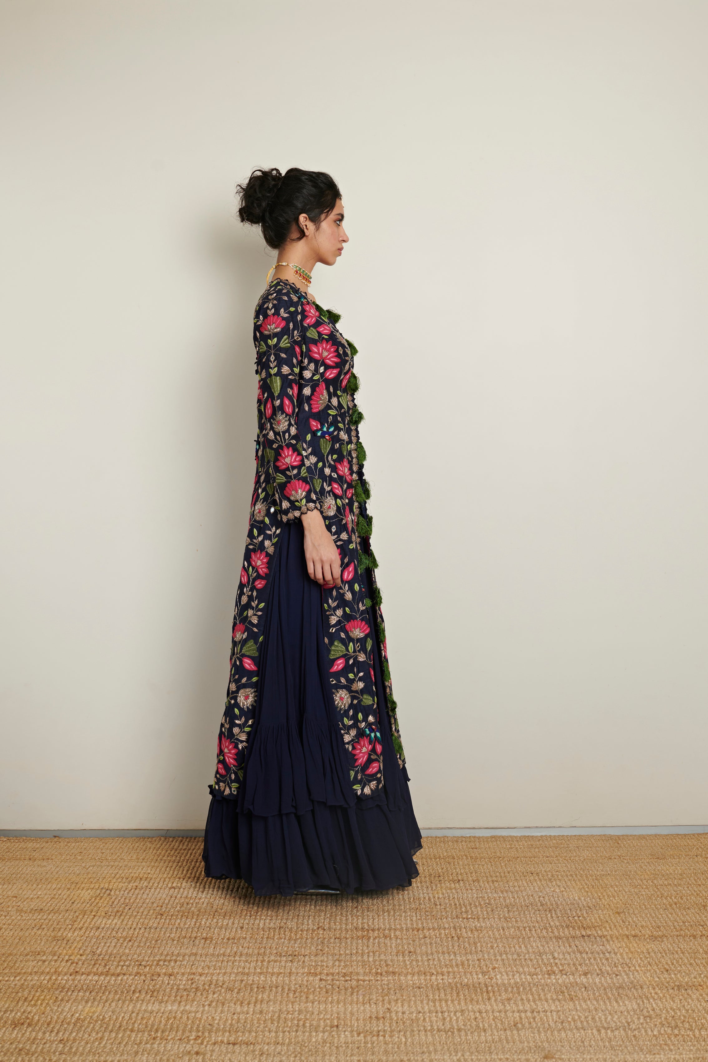 Arpita Mehta Blue Jacket Set With Embroidery