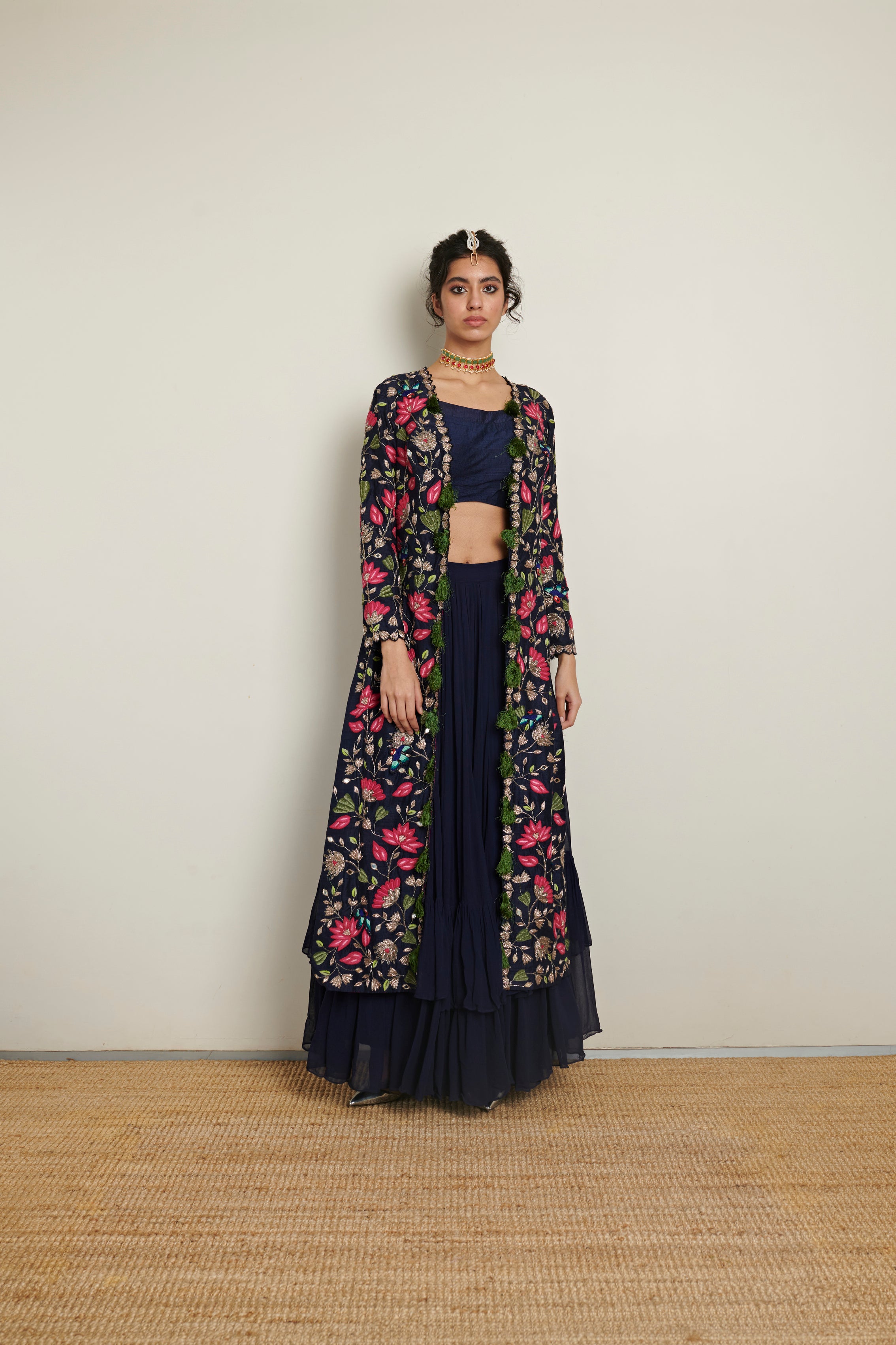 Arpita Mehta Blue Jacket Set With Embroidery