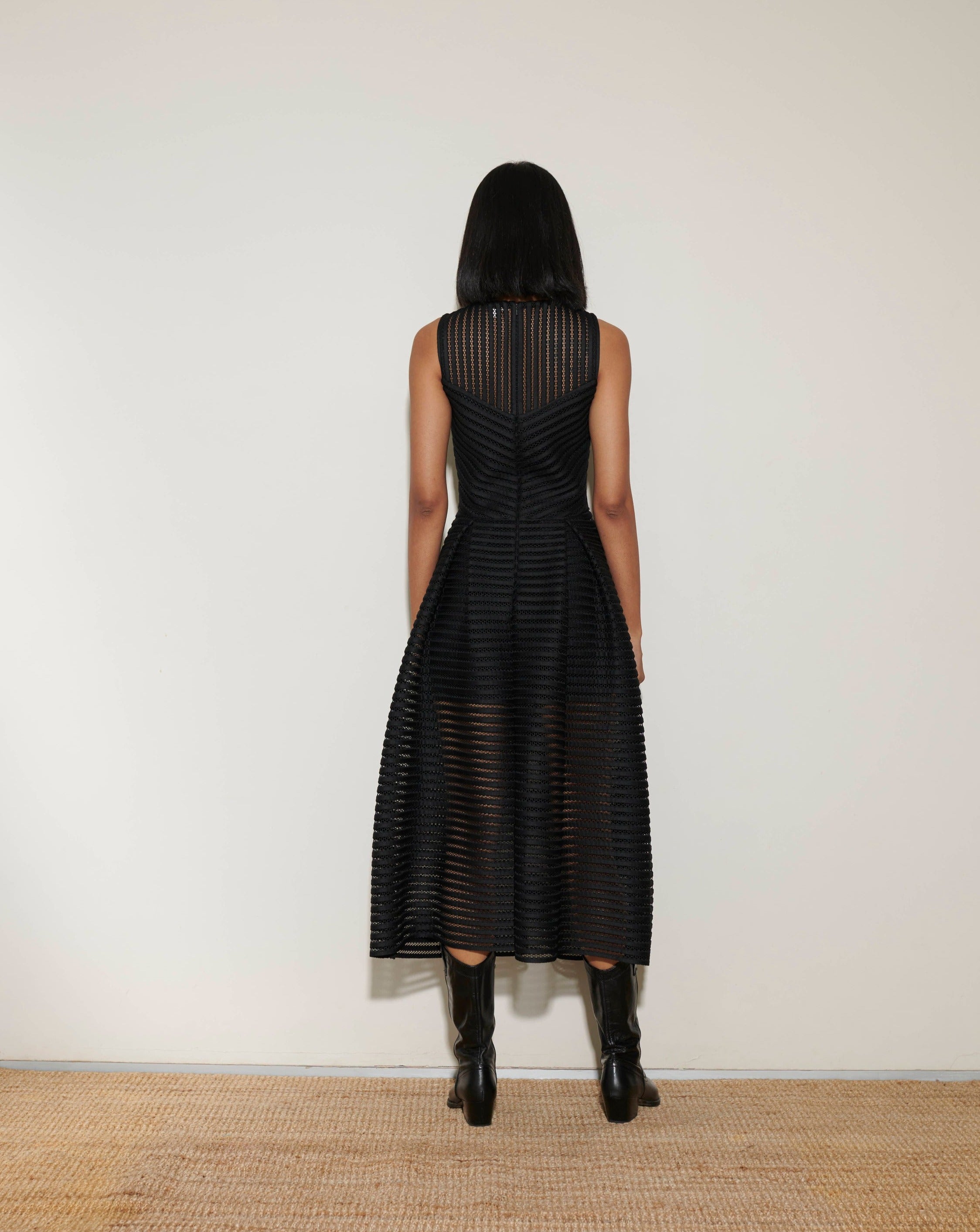 Maje Rire Mesh Stripe Midi Dress