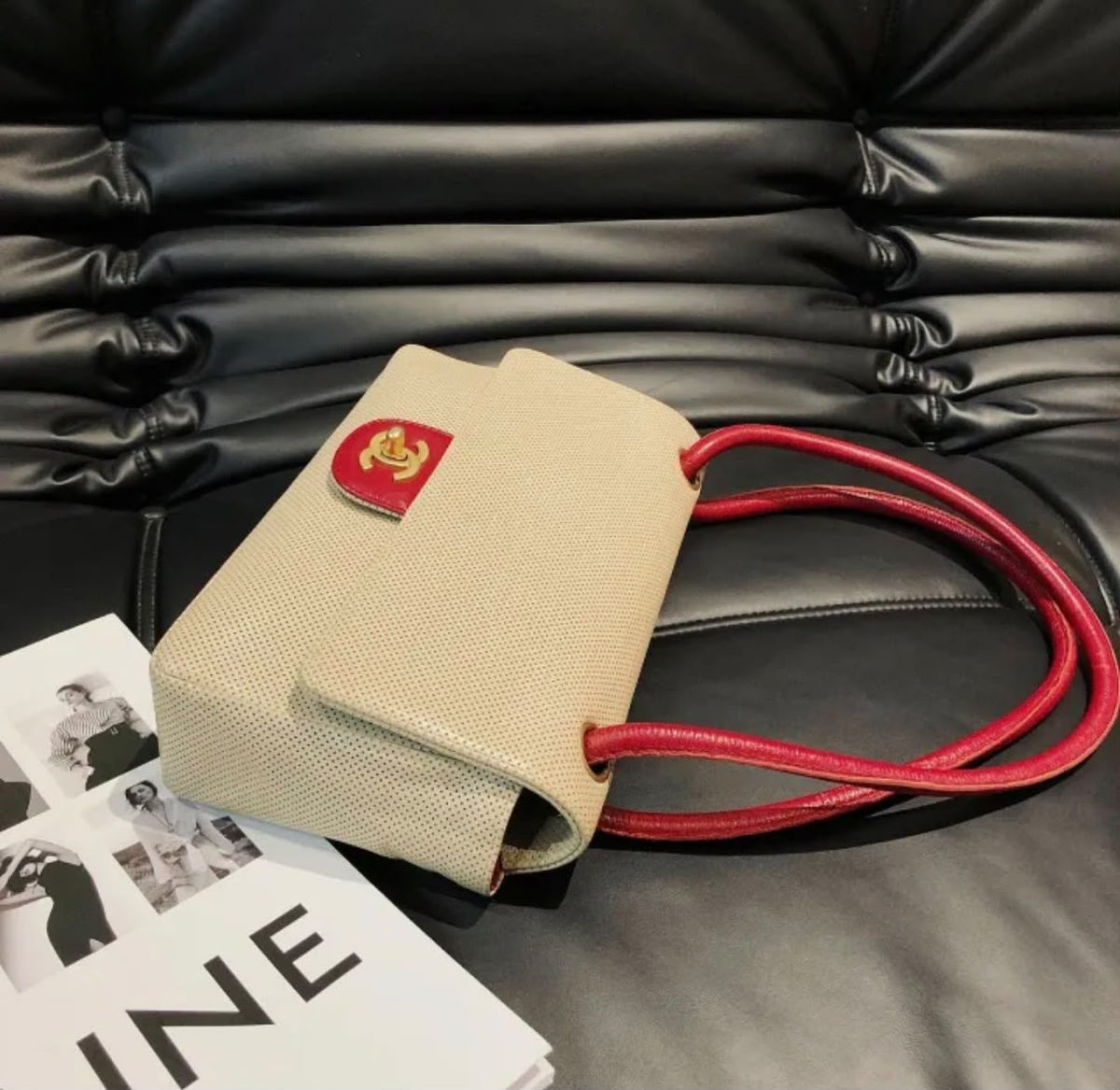 Chanel Beige Perforated Lambskin Leather Single Flap Bag