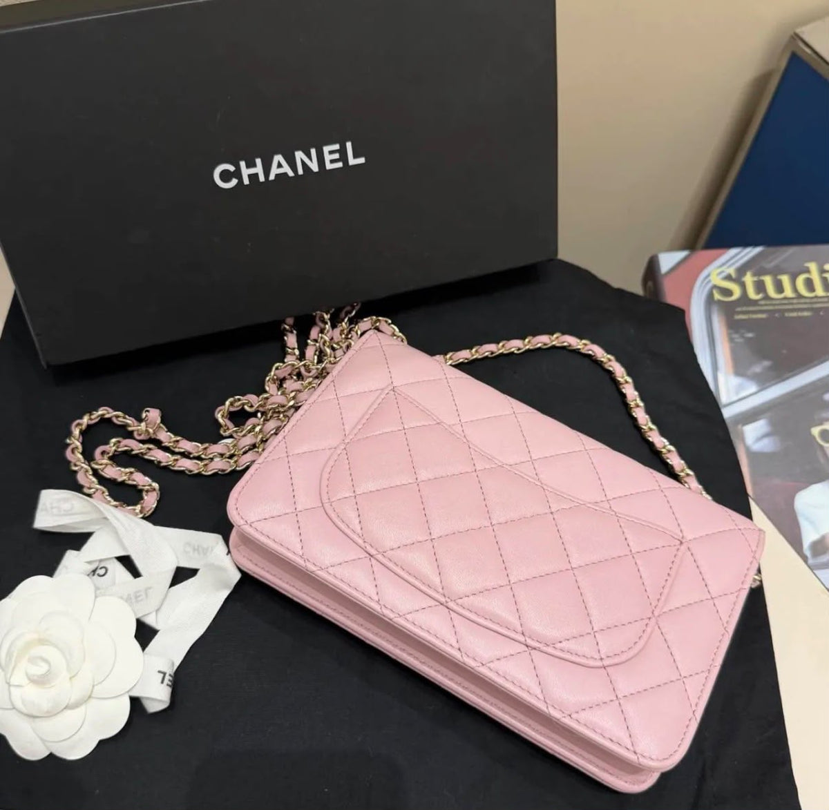 Chanel Classic Wallet on Chain (WOC) Light Pink Quilted Lambskin Gold Hardware