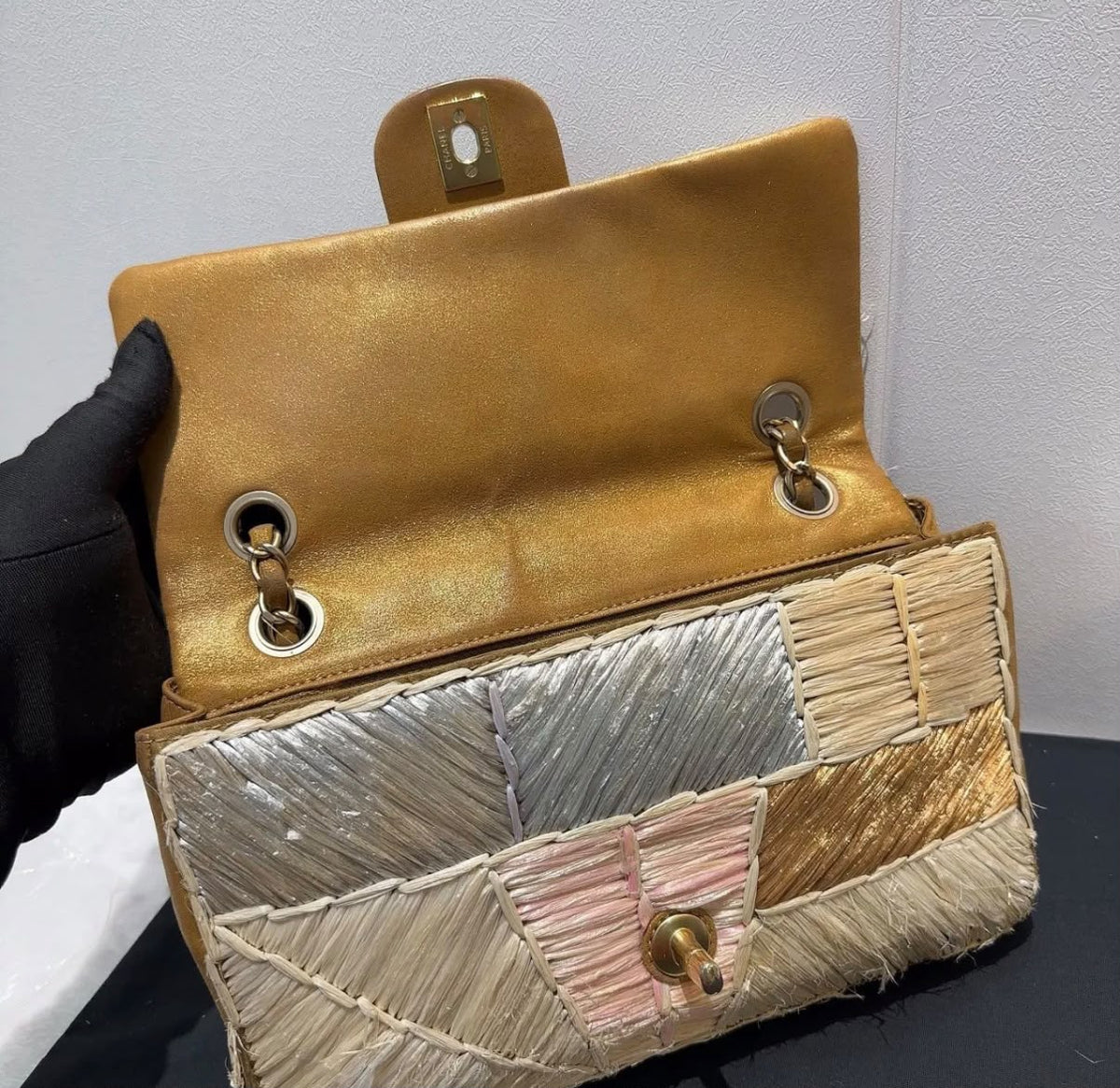 Chanel Multicolor Patchwork Raffia Classic Flap Bag