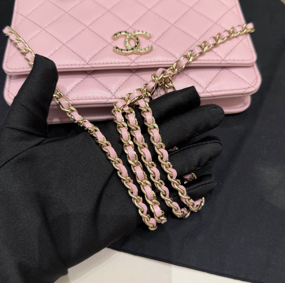 Chanel Classic Wallet on Chain (WOC) Light Pink Quilted Lambskin Gold Hardware