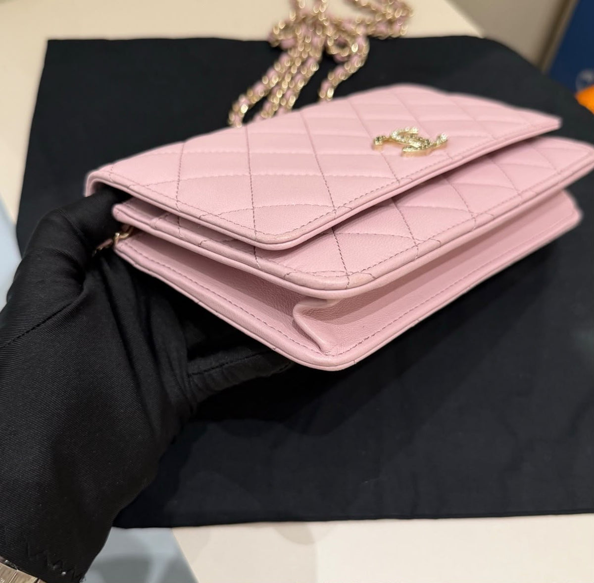 Chanel Classic Wallet on Chain (WOC) Light Pink Quilted Lambskin Gold Hardware