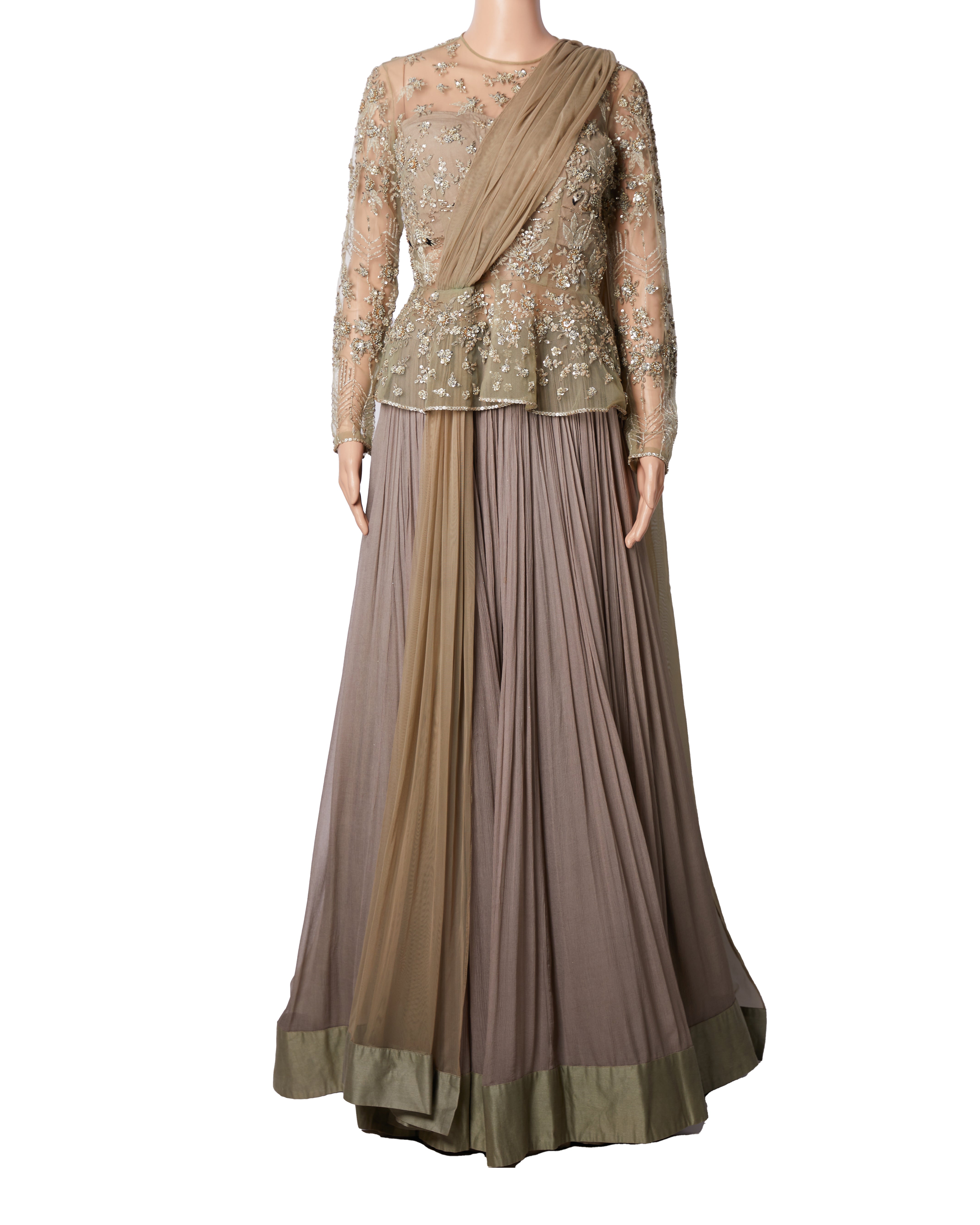 Riddhi Mehra Grey Embroidered Flemingo Lehenga Set