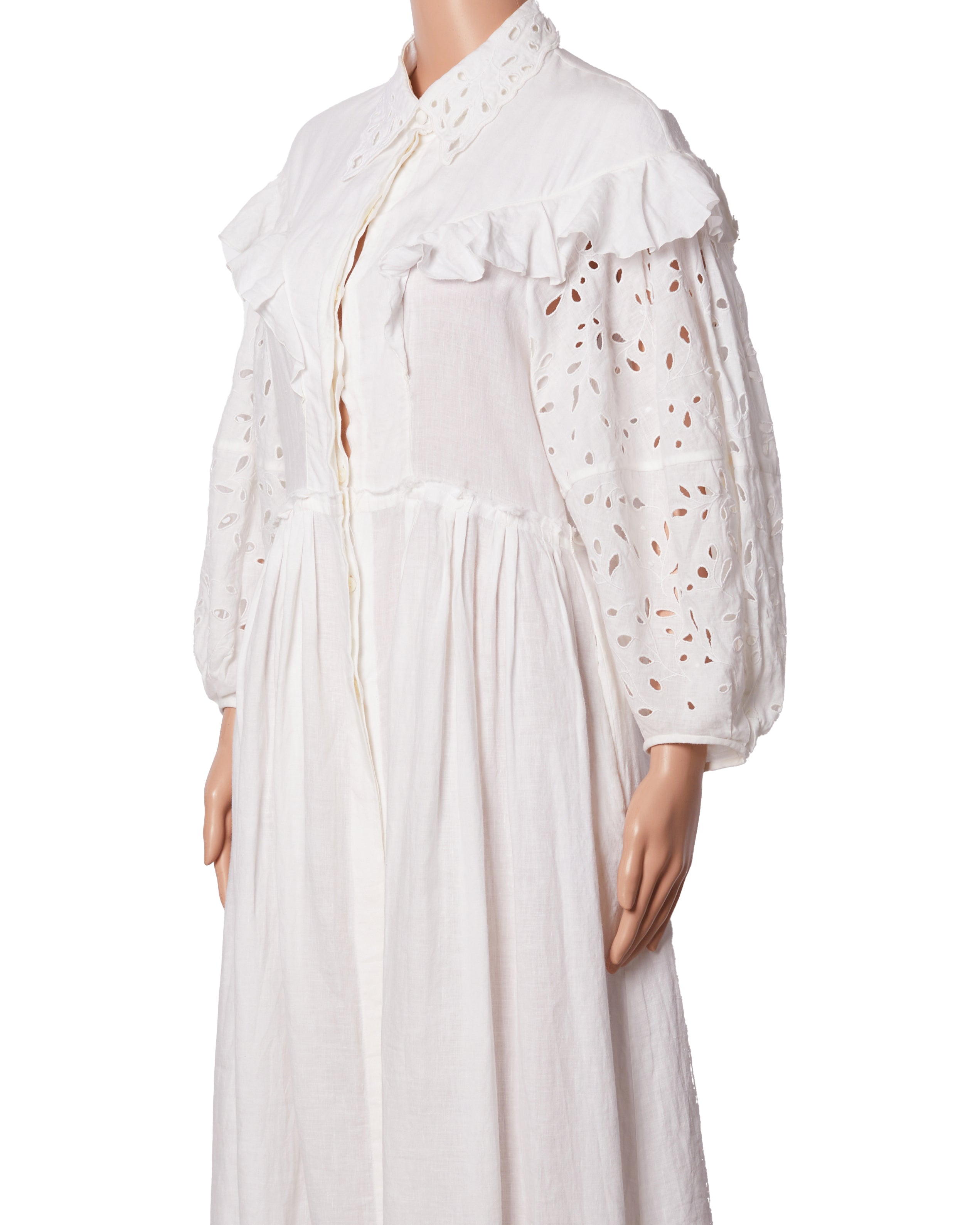 Chloe Frill Dress In White With Puff Sleeves