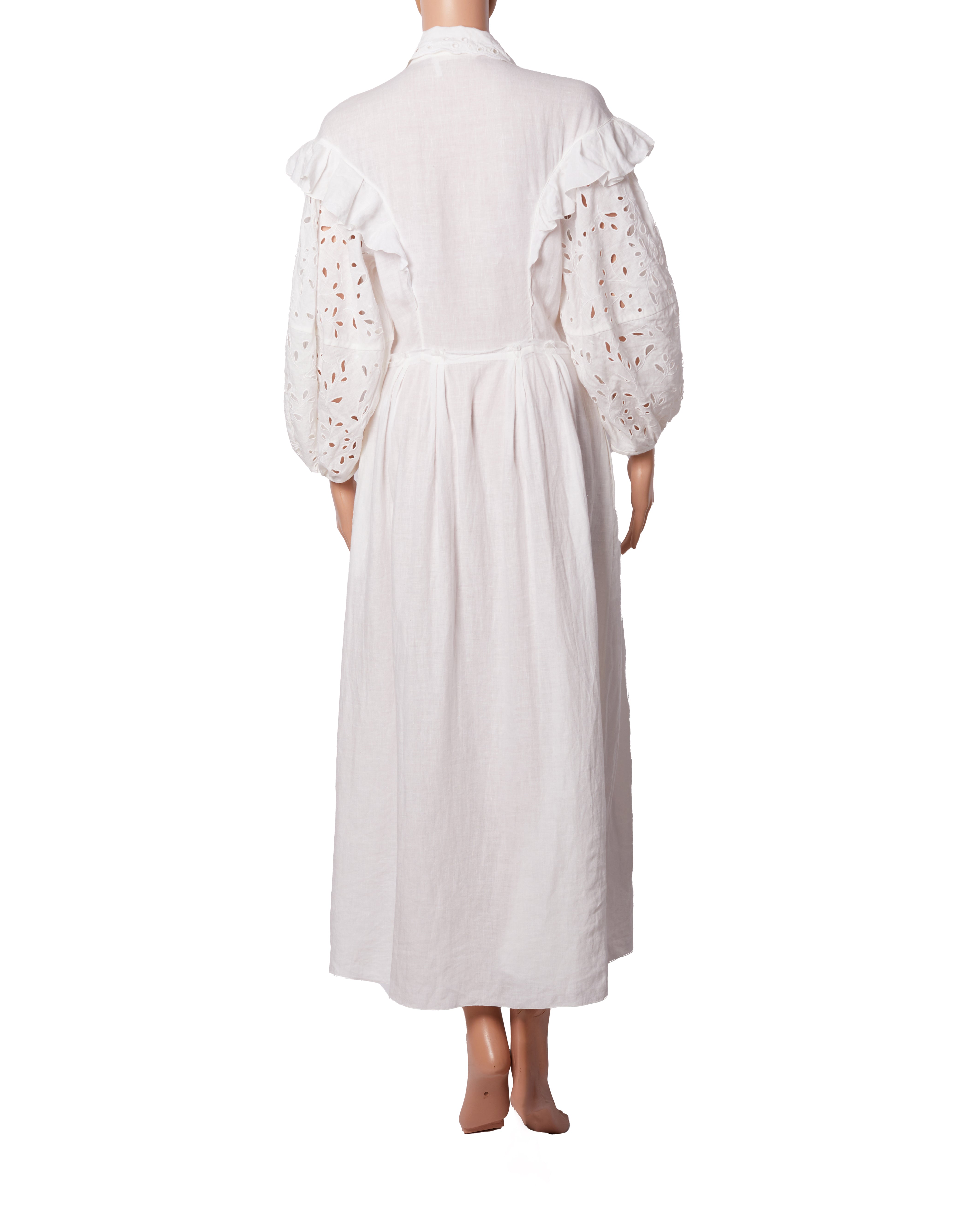 Chloe Frill Dress In White With Puff Sleeves