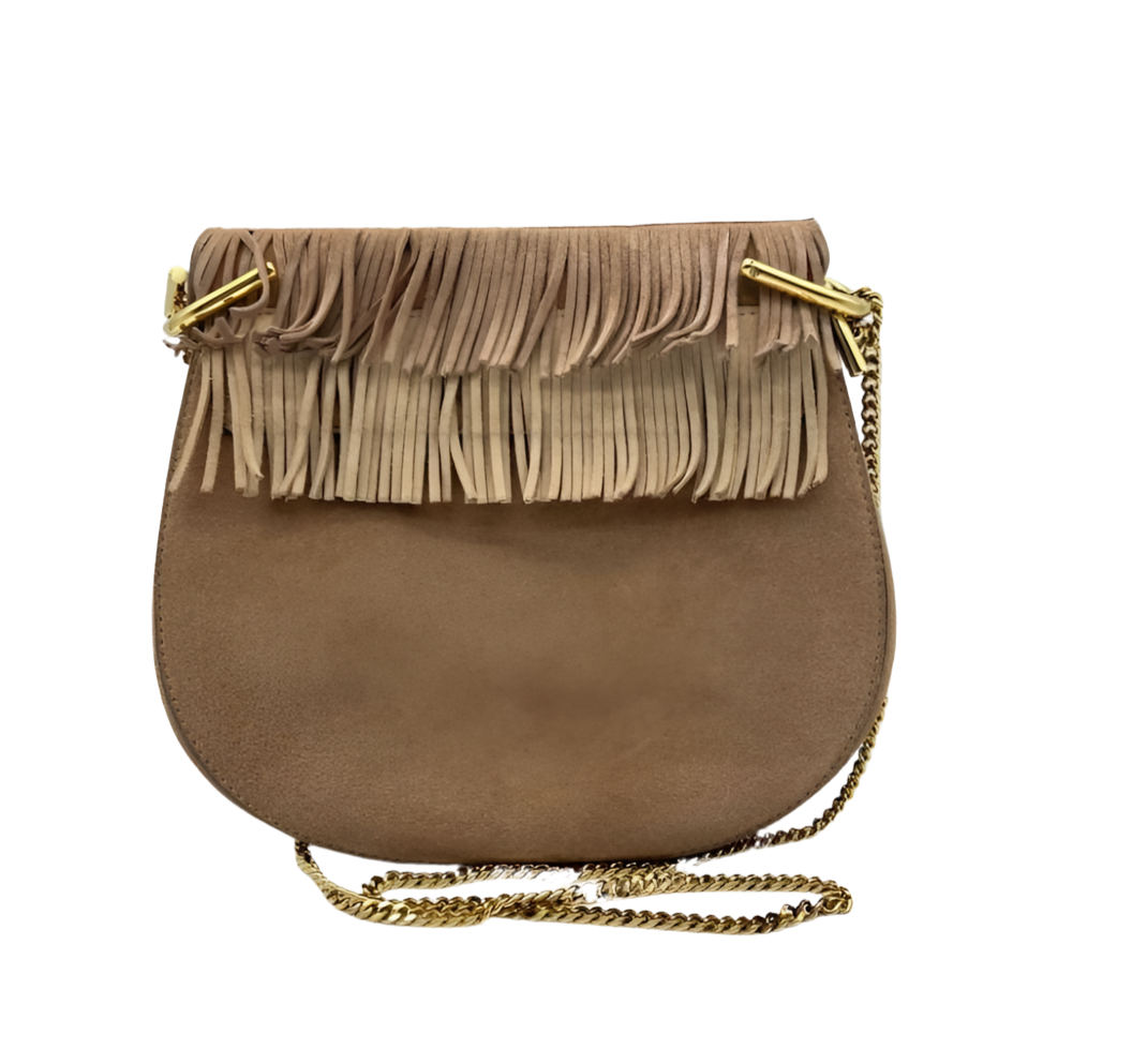 Chloe Nude Nubuck Leather Fringed Crossbody Bag