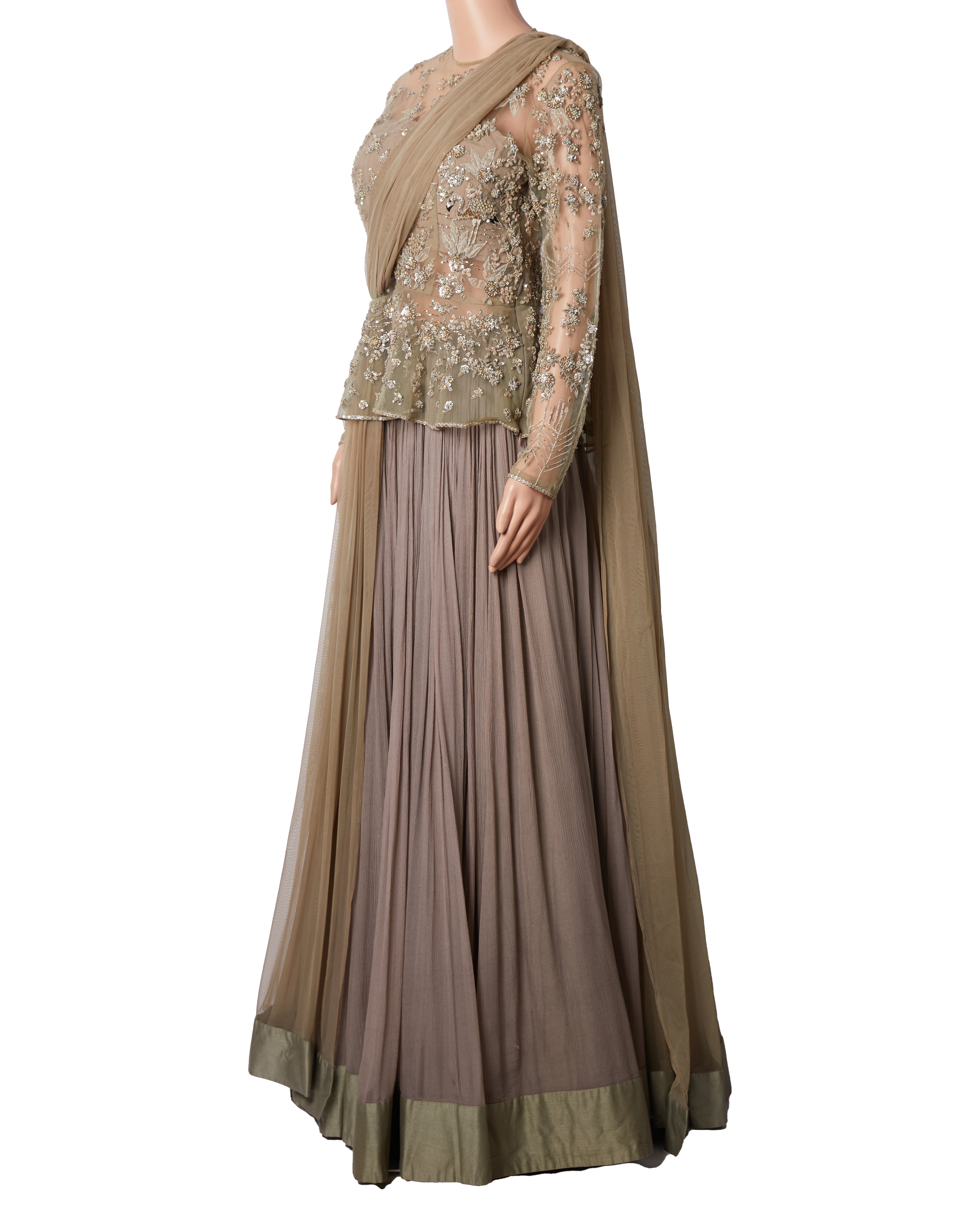 Riddhi Mehra Grey Embroidered Flemingo Lehenga Set