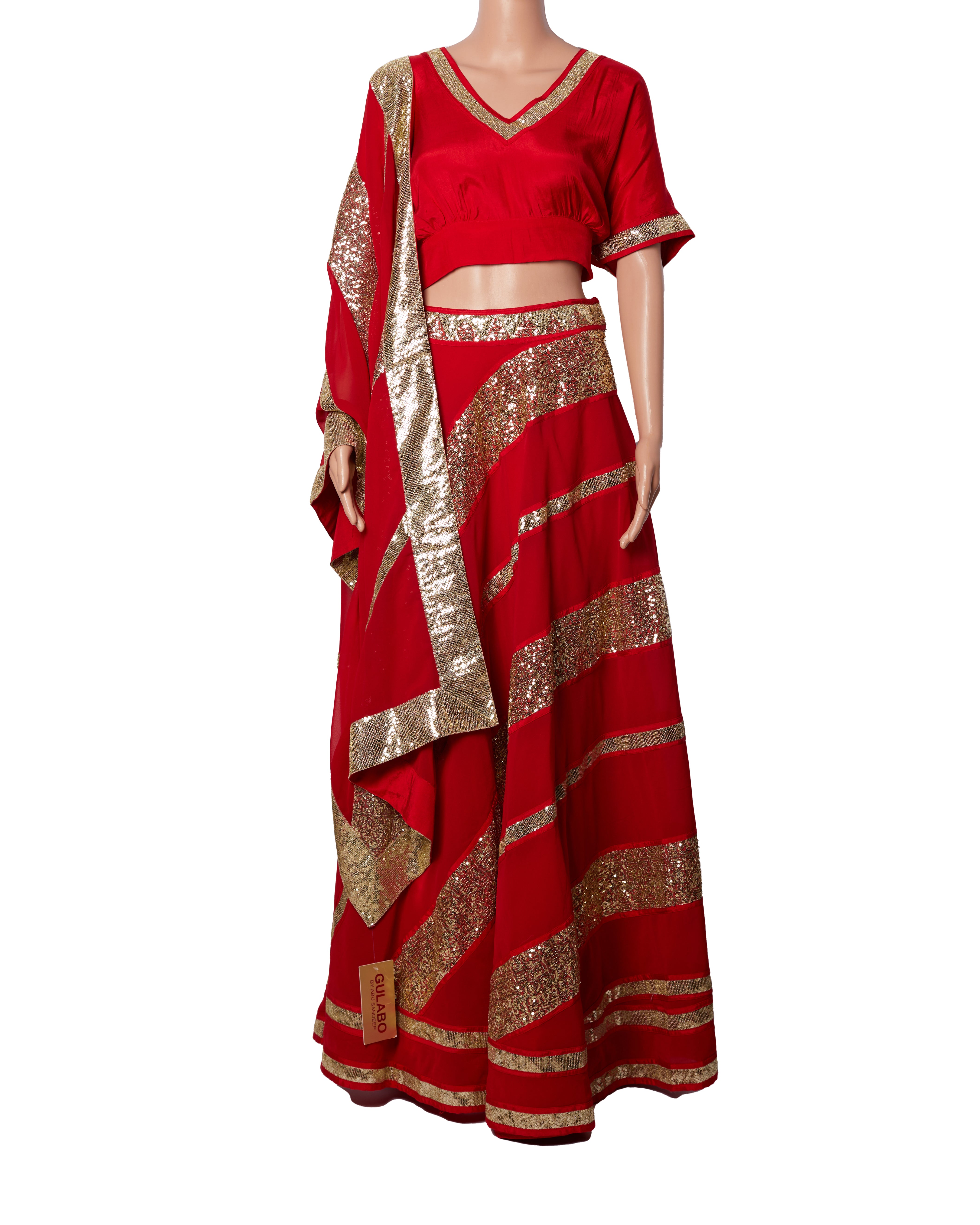 New Gulabo by Abu Sandeep Red Sequin 3 Piece Lehenga Set