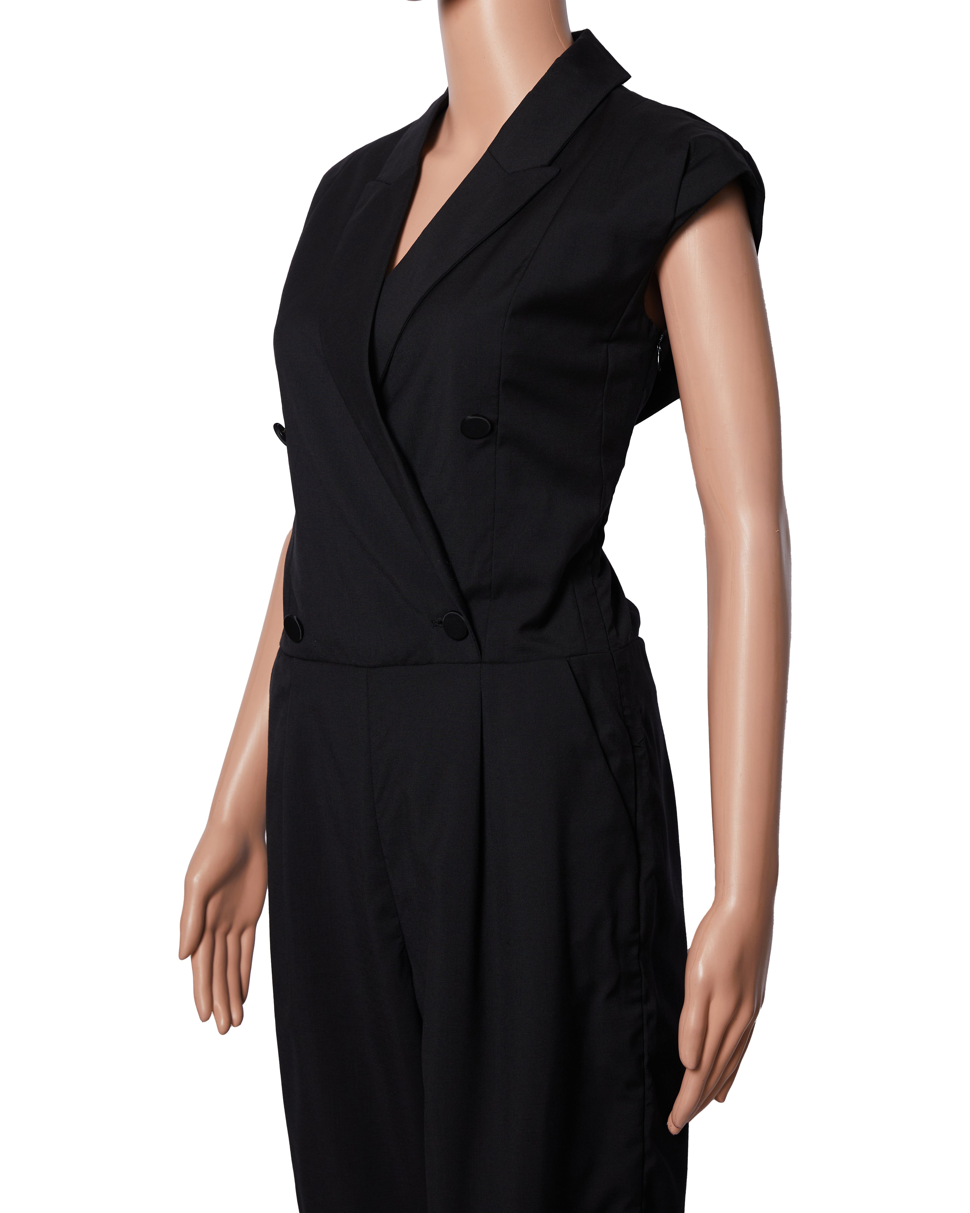 McQueen Jumpsuit In Black With Lapel Detailing