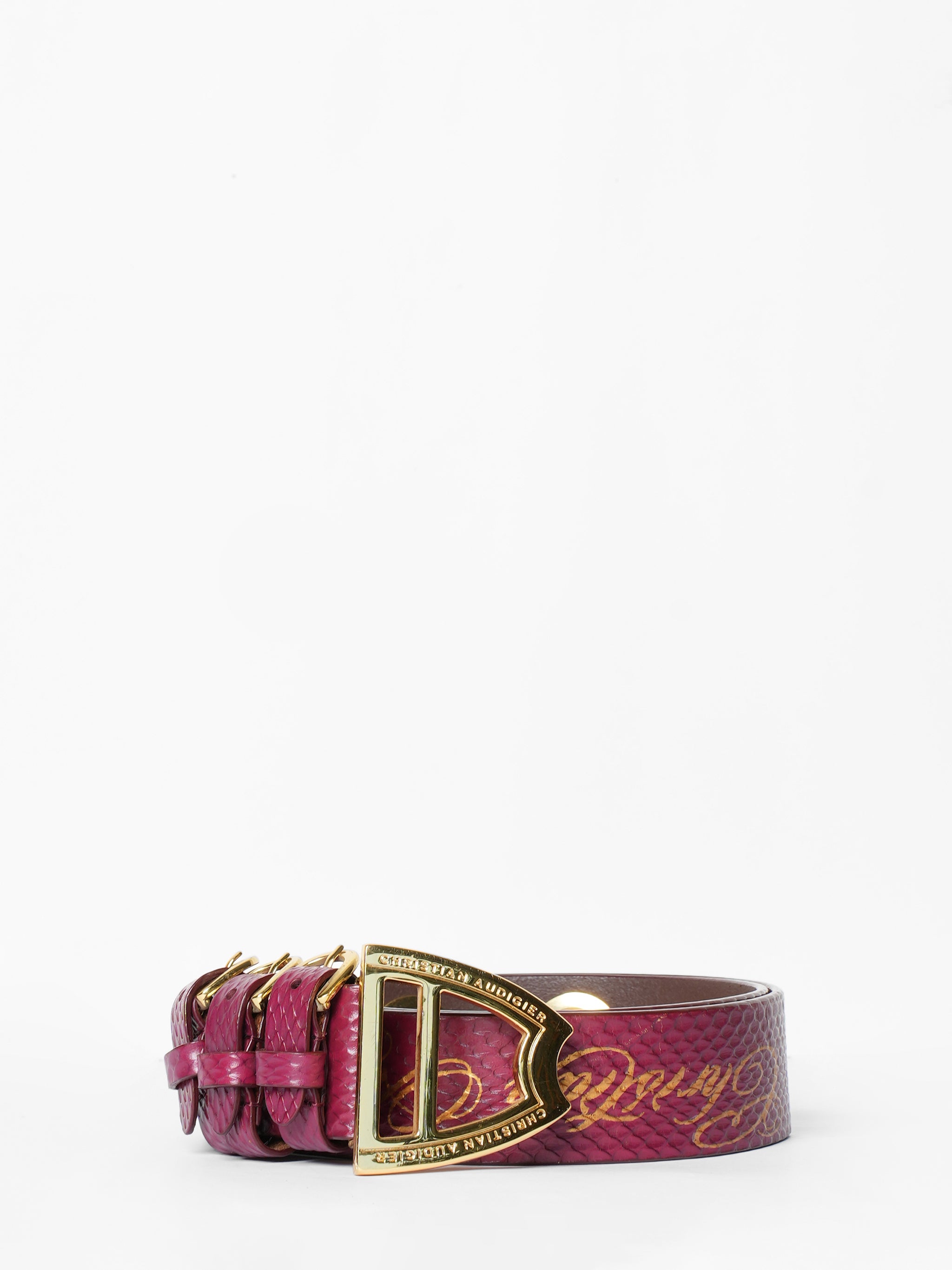 Christian Audigier Fuschia Snake Skin Pattern Belt