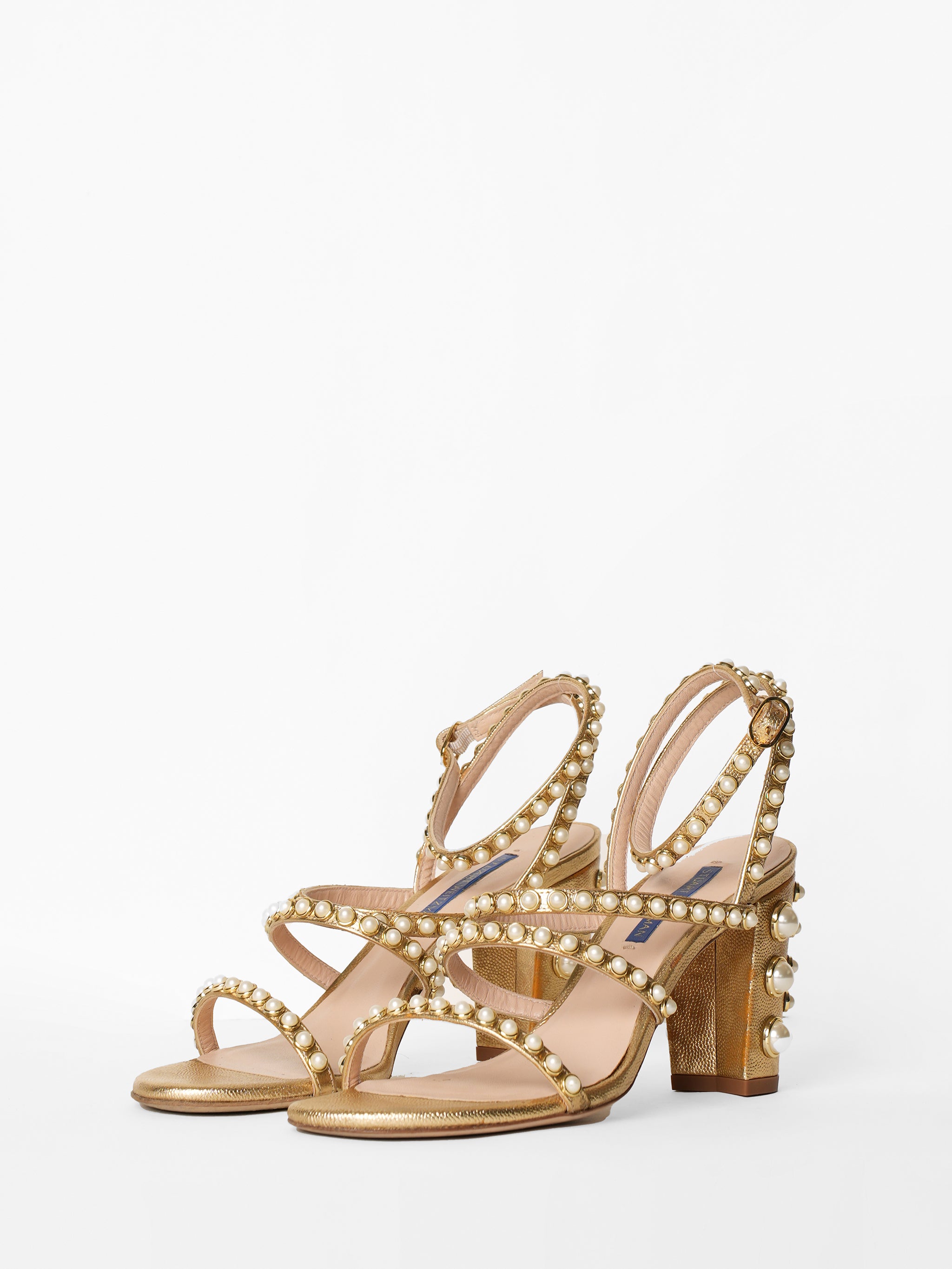 Stuart Weitzman Pearl Golden Leather Sandals