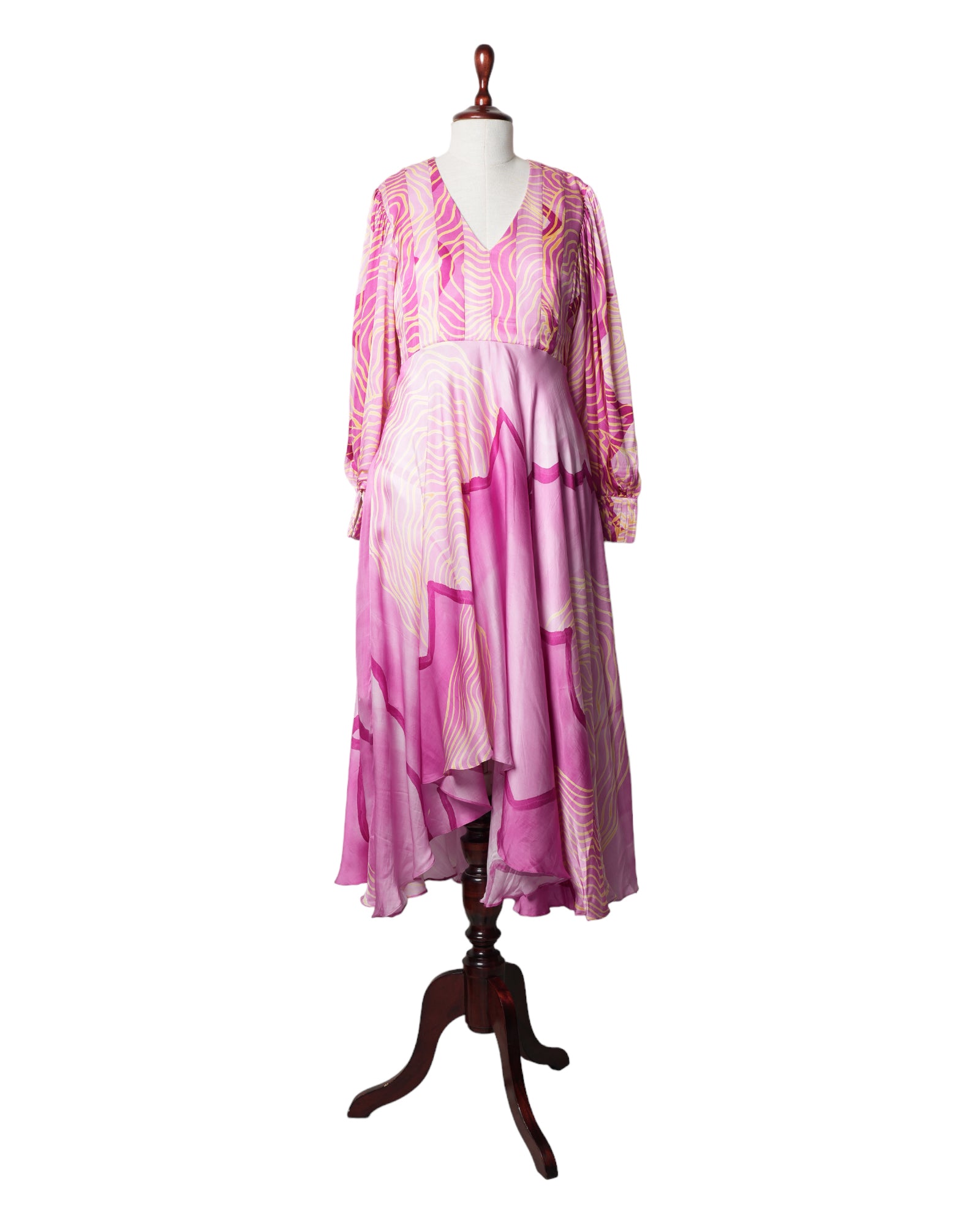 Vedika M Pink Satin Hand Painted Asymmetric Dress