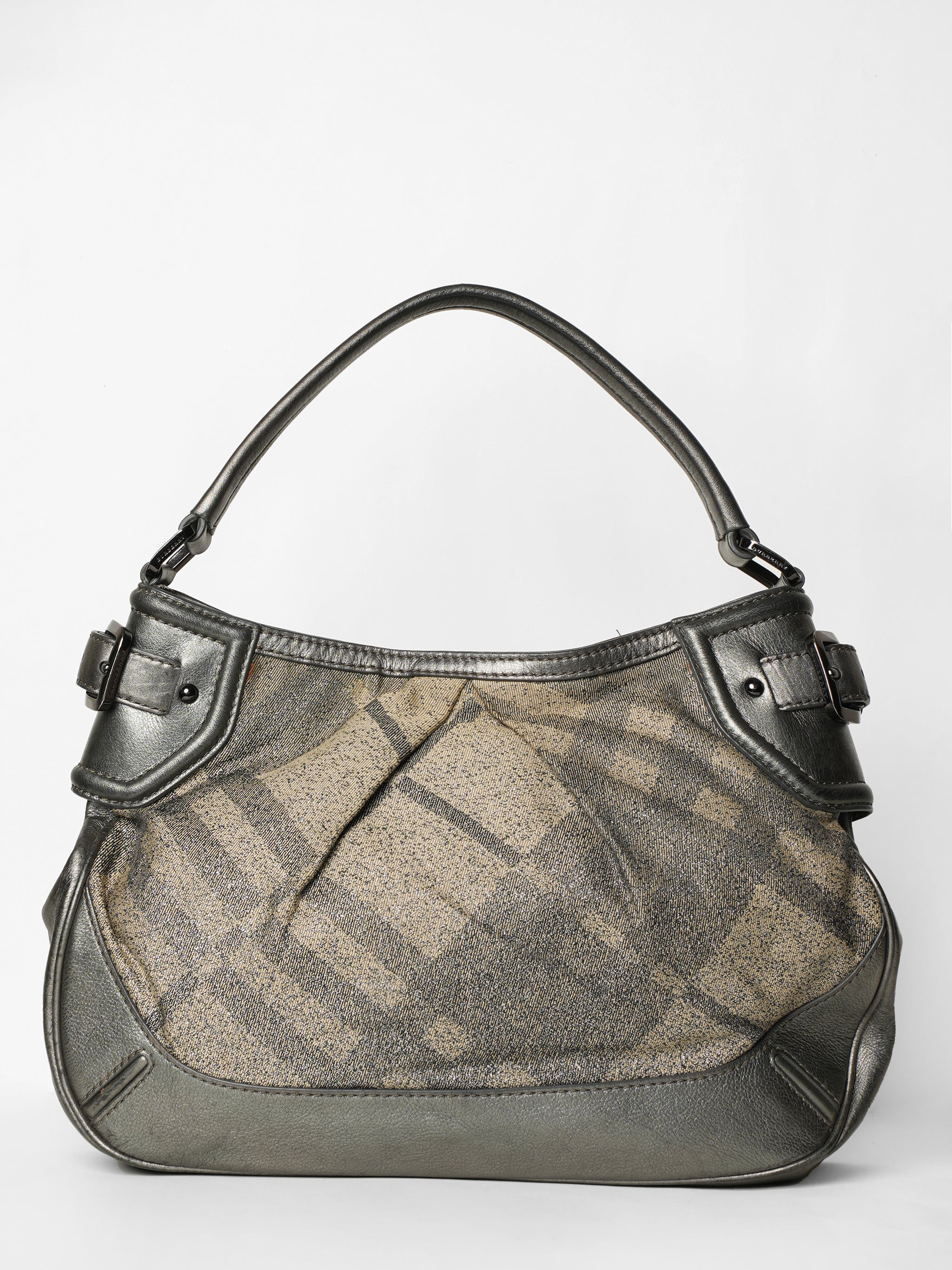 Burberry Fairby Hobo Shimmer Nova Check Canvas With Leather Bag