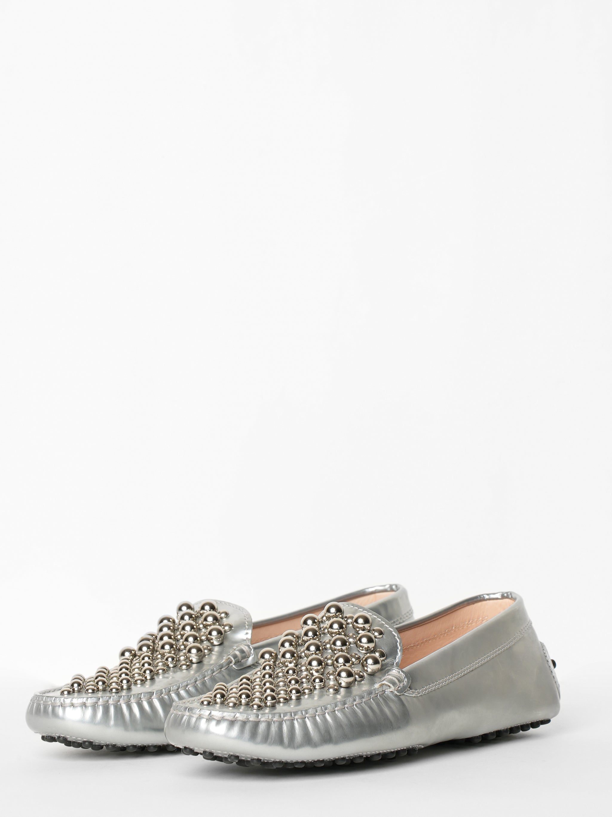 New Tod's Silver Studded Loafers