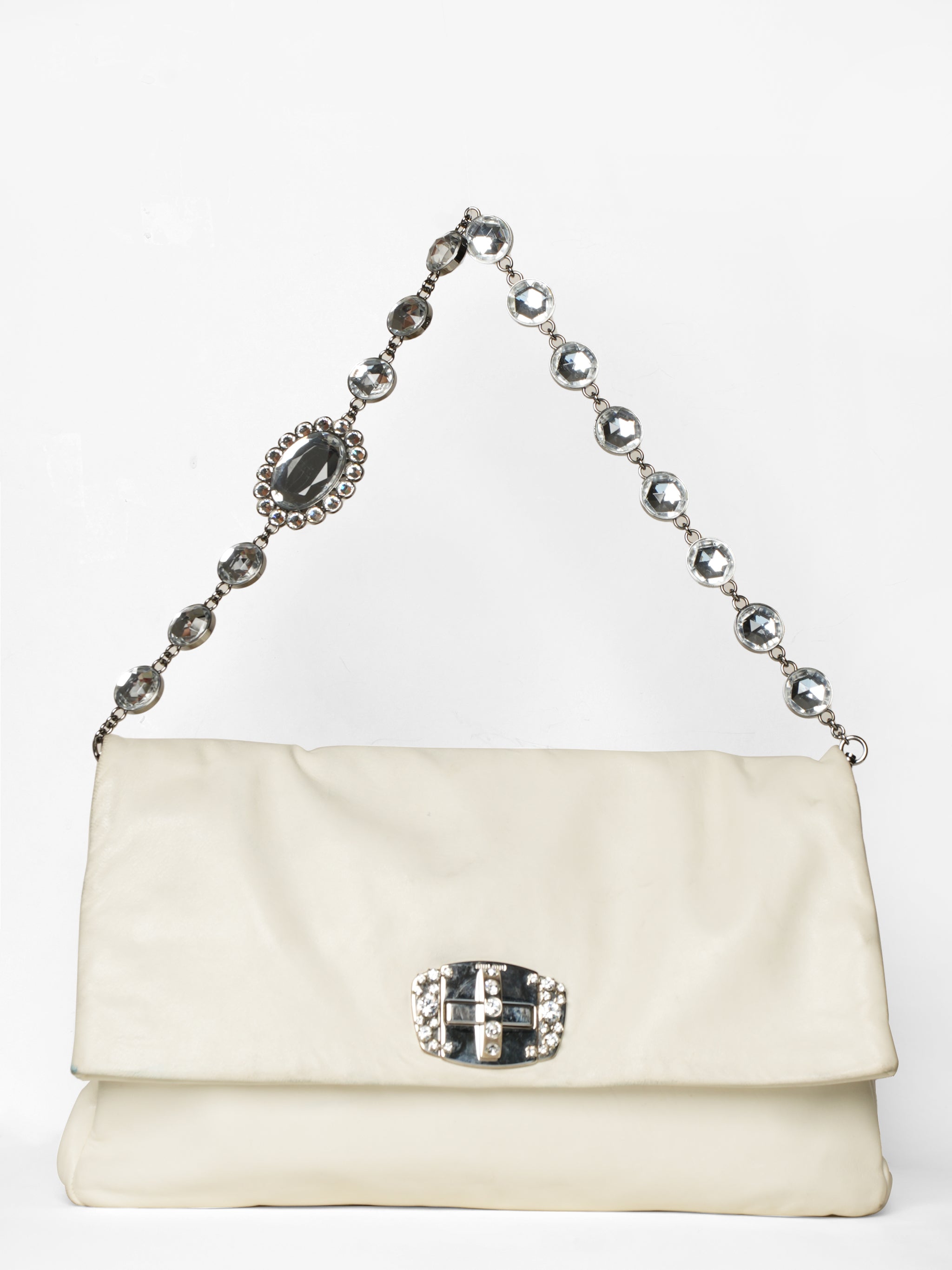 Miu Miu White Crystal Cloque Foldover Bag