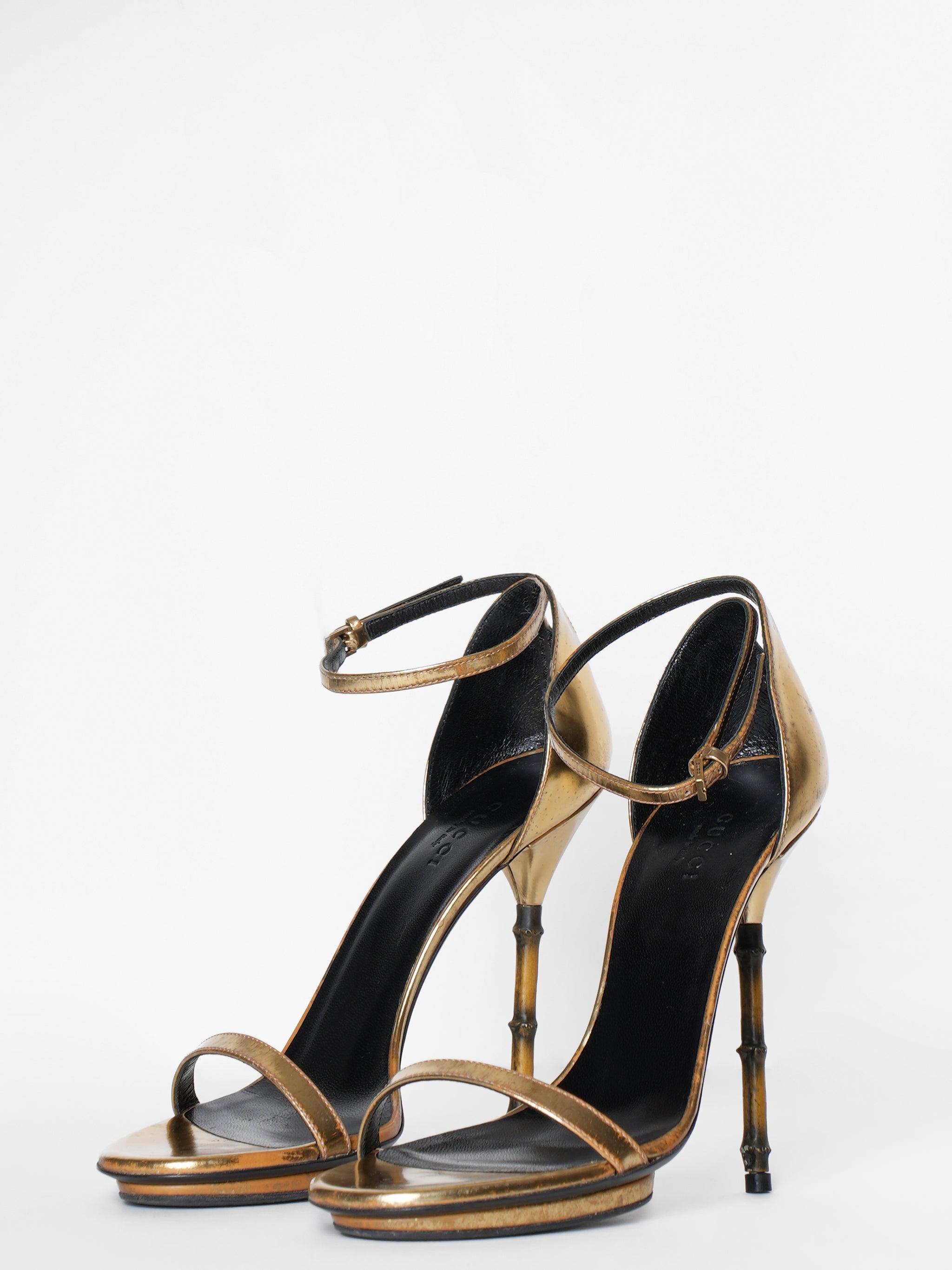 Gucci Gold Leather Open Toe Bamboo Sandle