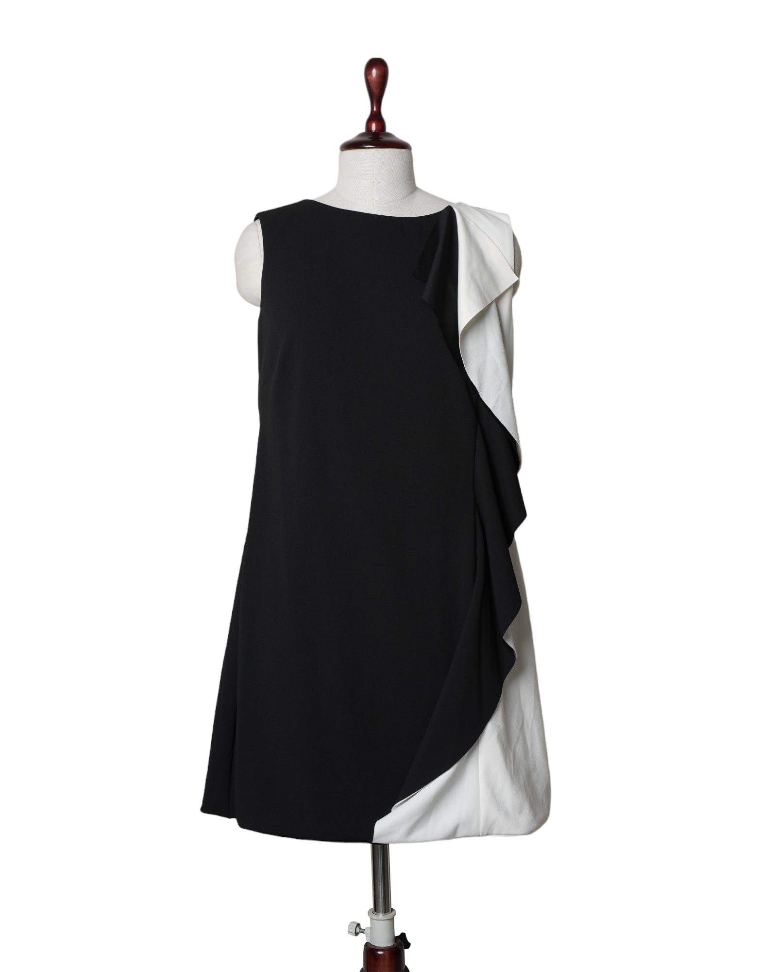 Lauren By Ralph Lauren Black Dress With White Vertical Ruffles