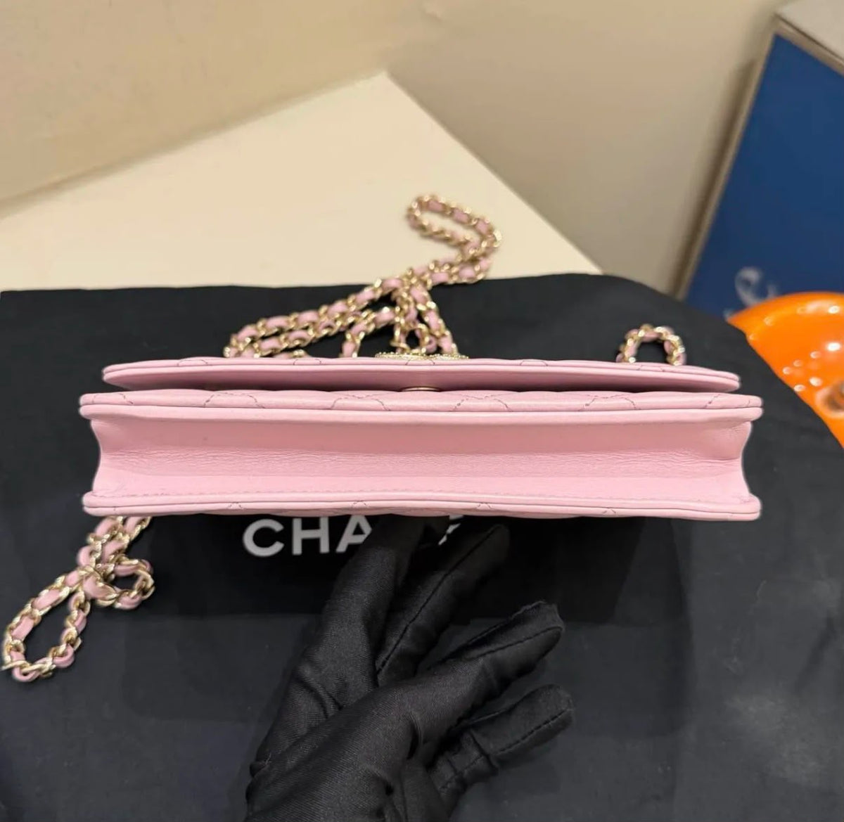 Chanel Classic Wallet on Chain (WOC) Light Pink Quilted Lambskin Gold Hardware
