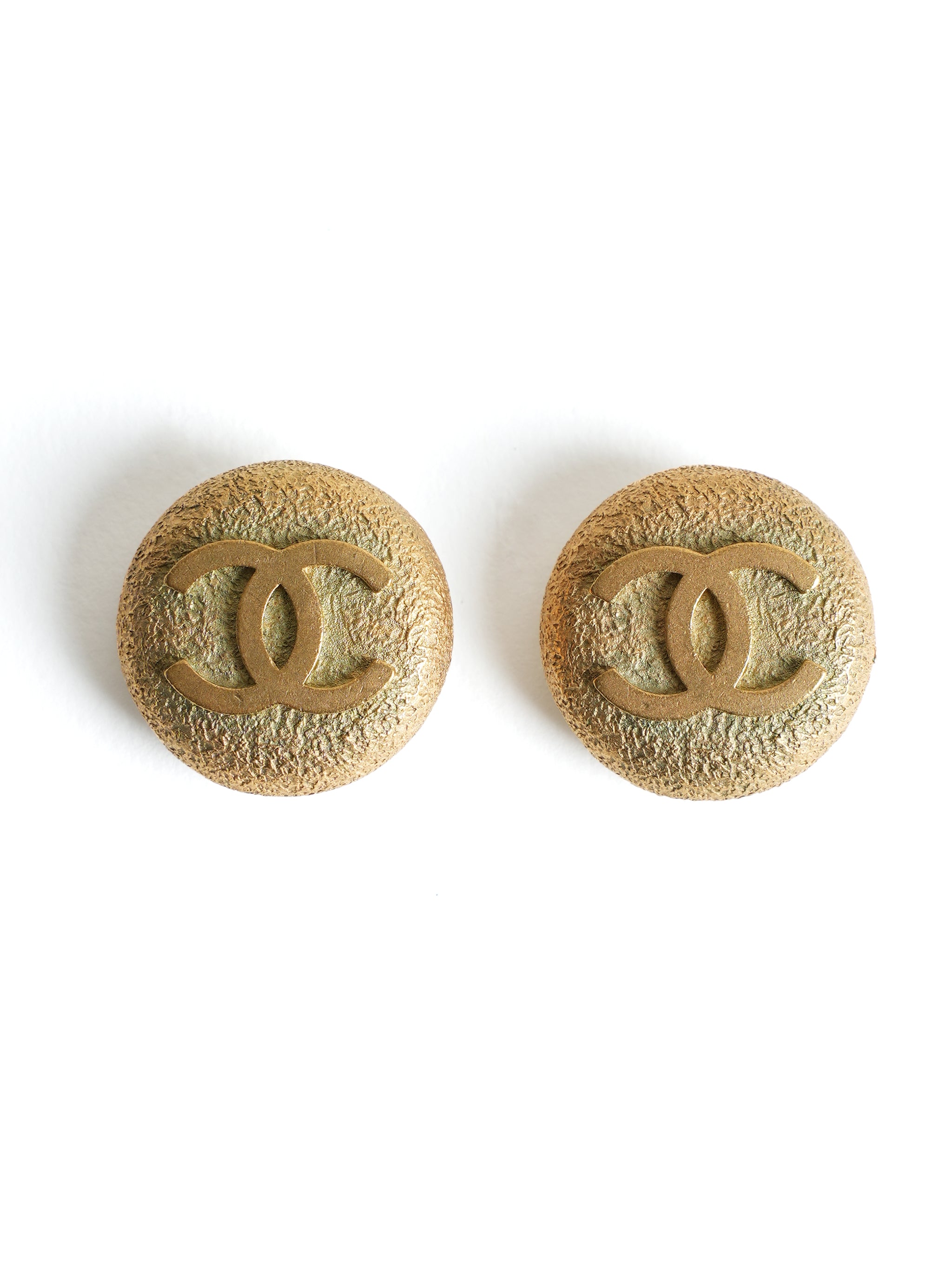 Vintage Chanel CC Gold Logo Textured Earrings