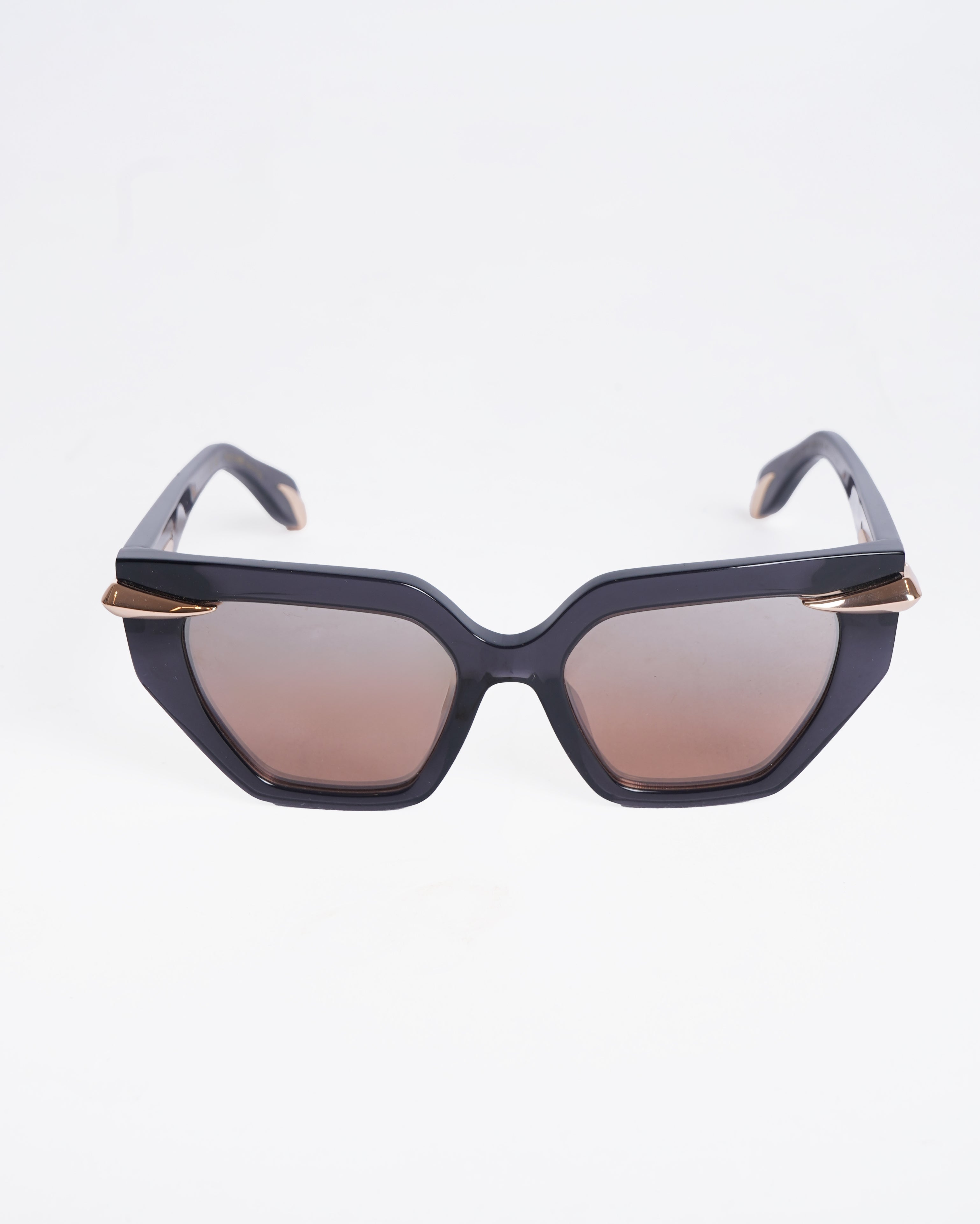 New Roberto Cavalli SRC1117  Cats Eye Angular Women's Sunglasses In Black With Sculpted Temple