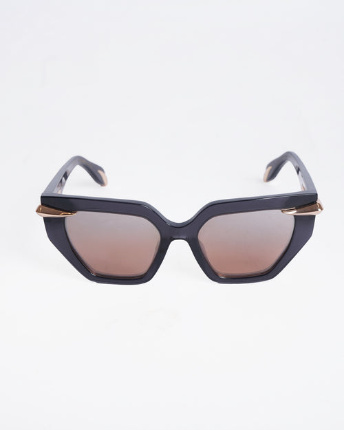 New Roberto Cavalli SRC1117  Cats Eye Angular Women's Sunglasses In Black With Sculpted Temple