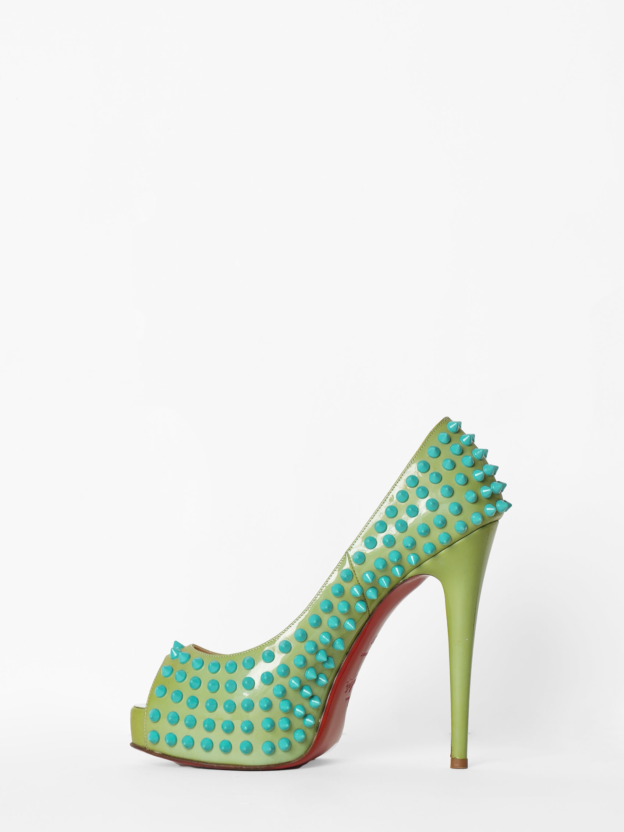 Christian Louboutin Green Patent Lady Peep Toe Spikes