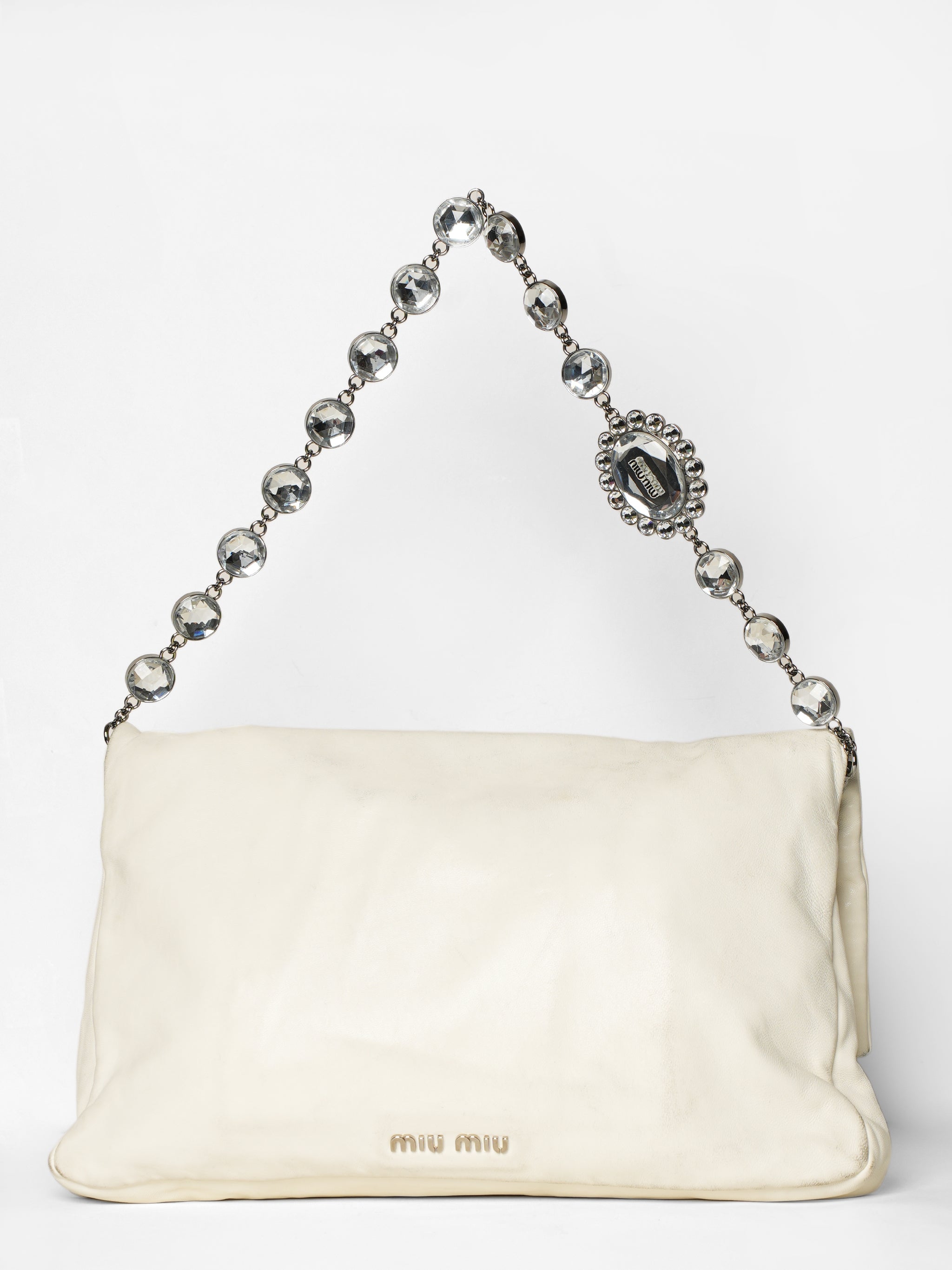 Miu Miu White Crystal Cloque Foldover Bag