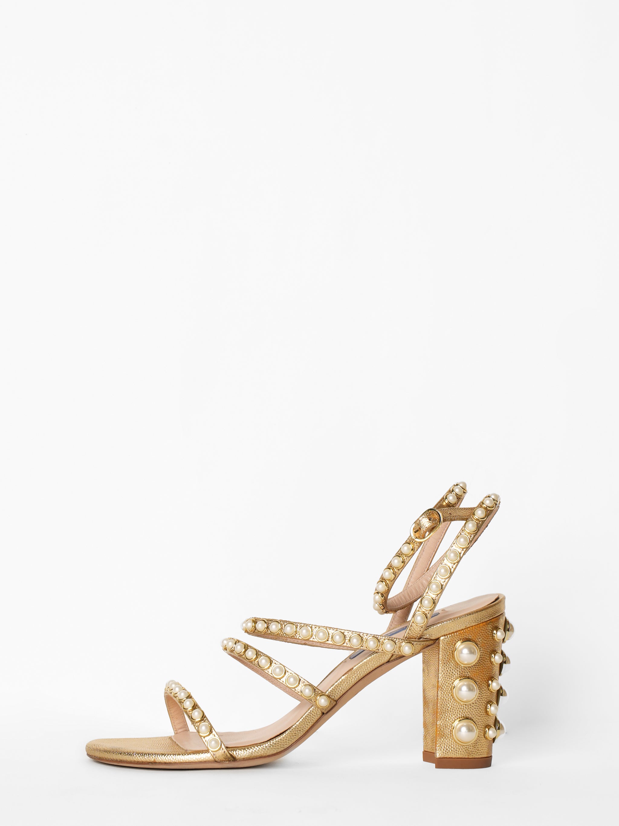 Stuart Weitzman Pearl Golden Leather Sandals