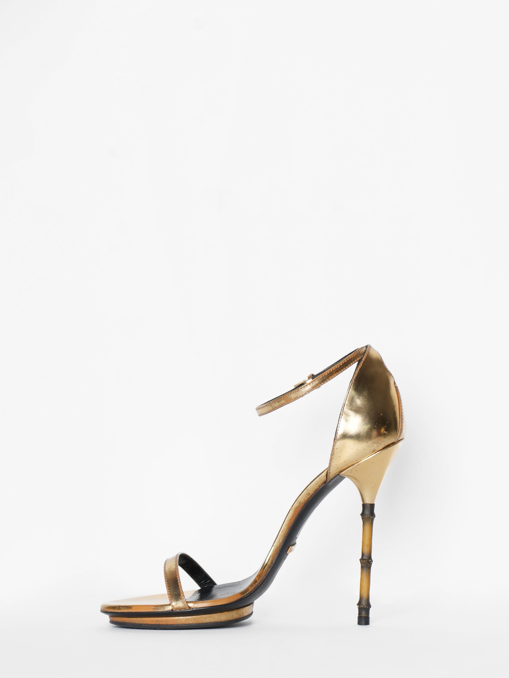 Gucci Gold Leather Open Toe Bamboo Sandle