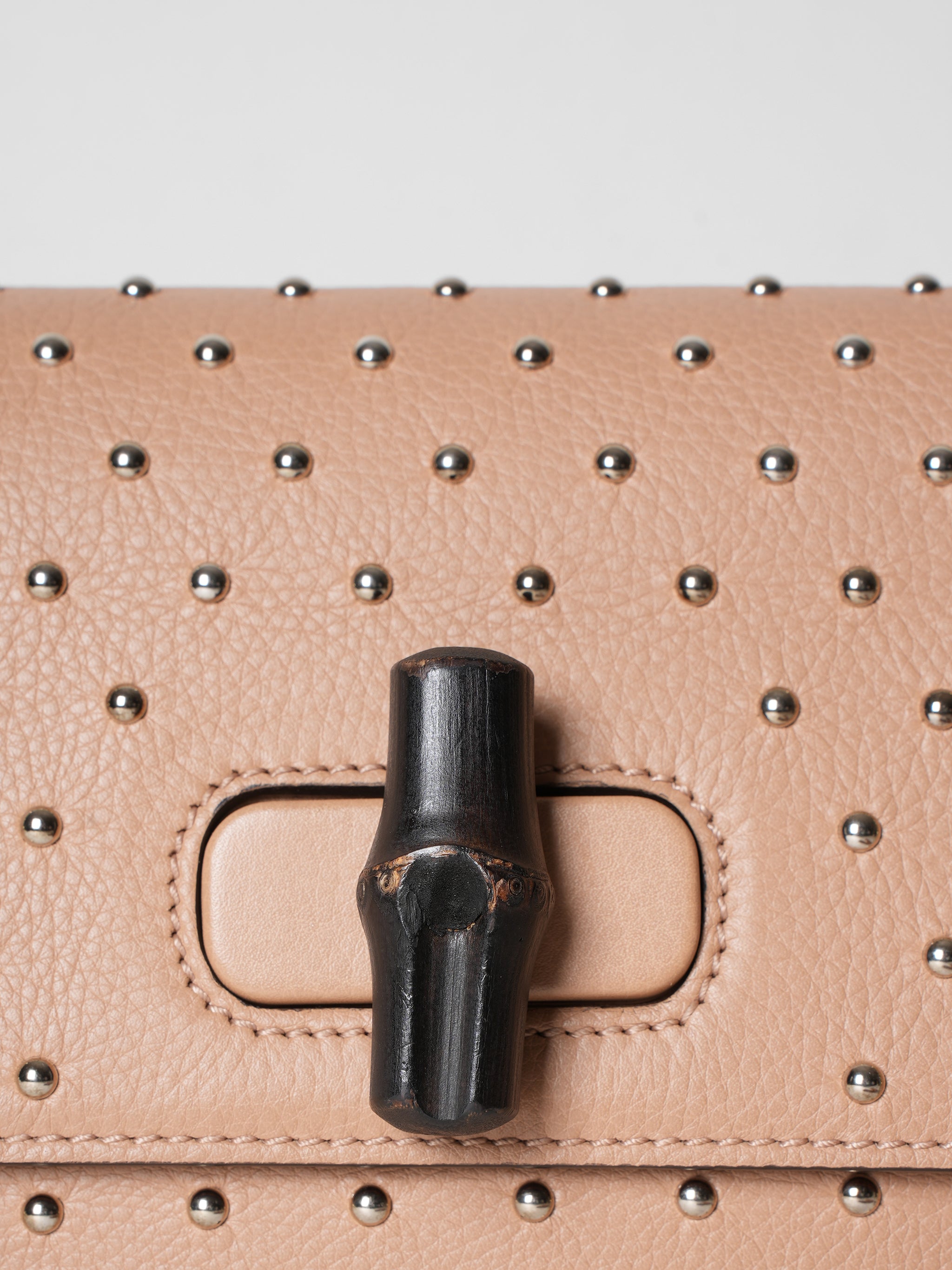 Gucci Beige Studded Leather Miss Bamboo Crossbody Bag