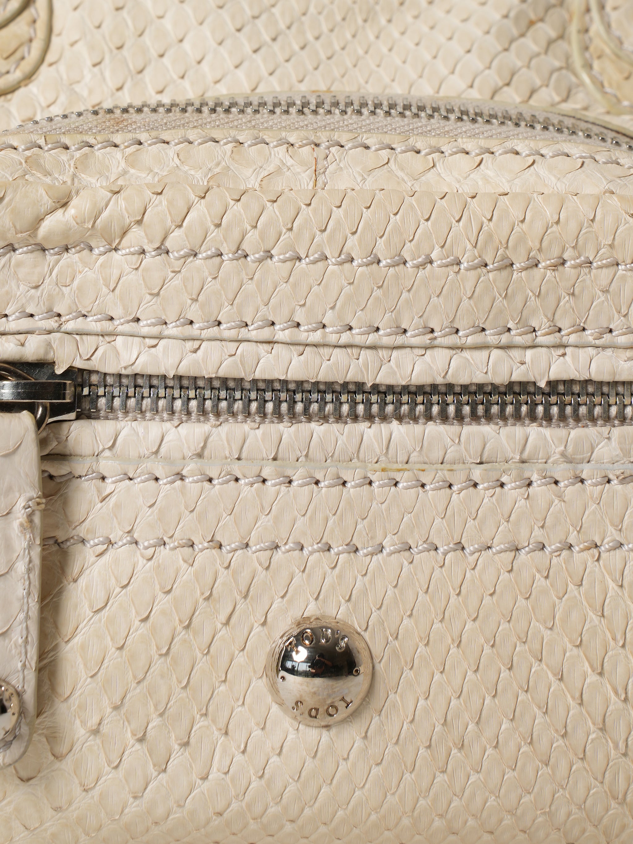 Vintage Tod's White Small Snake Bowling Bag