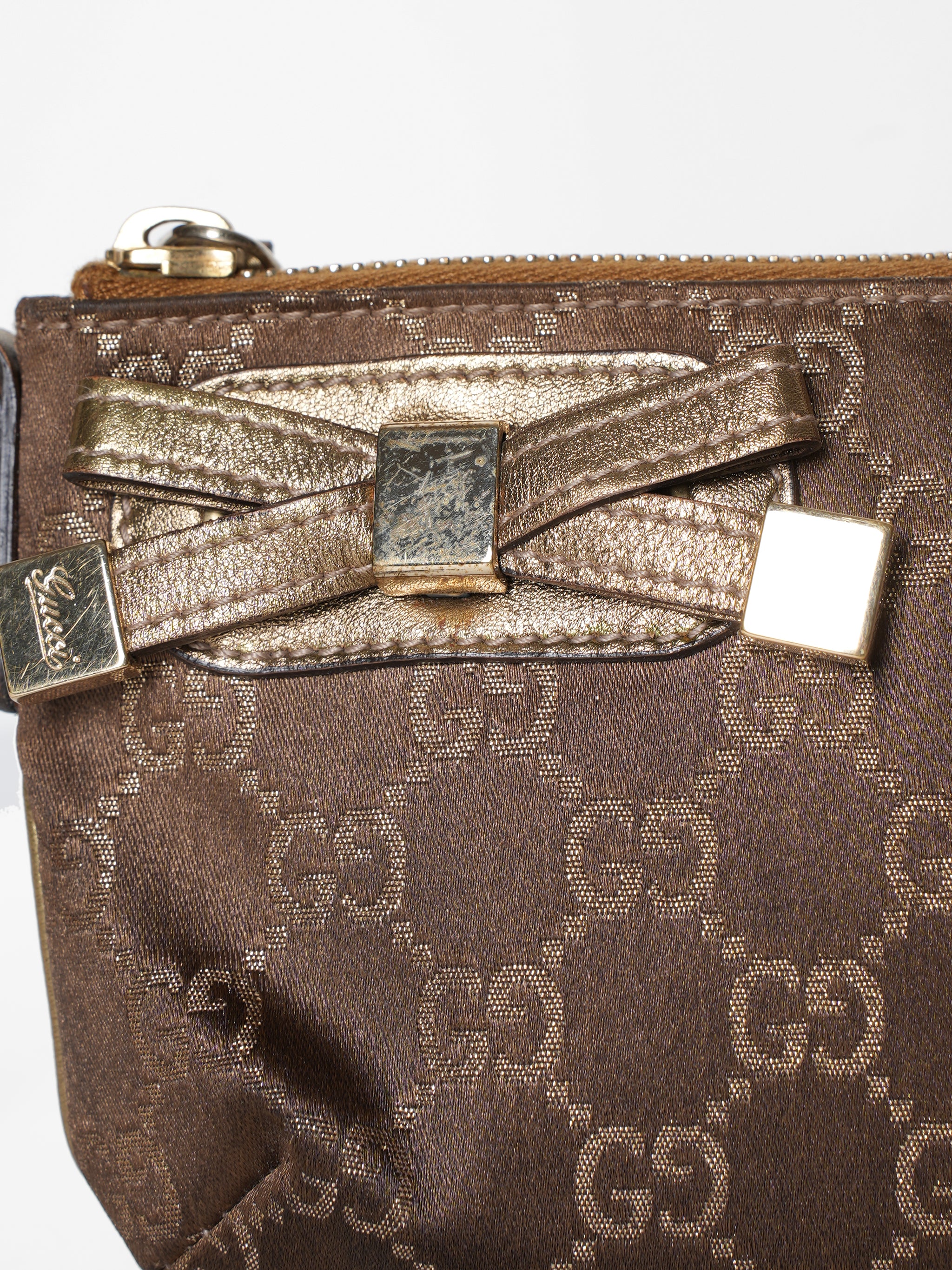 Gucci brown GG Nylon & Leather Princy Wristlet Clutch