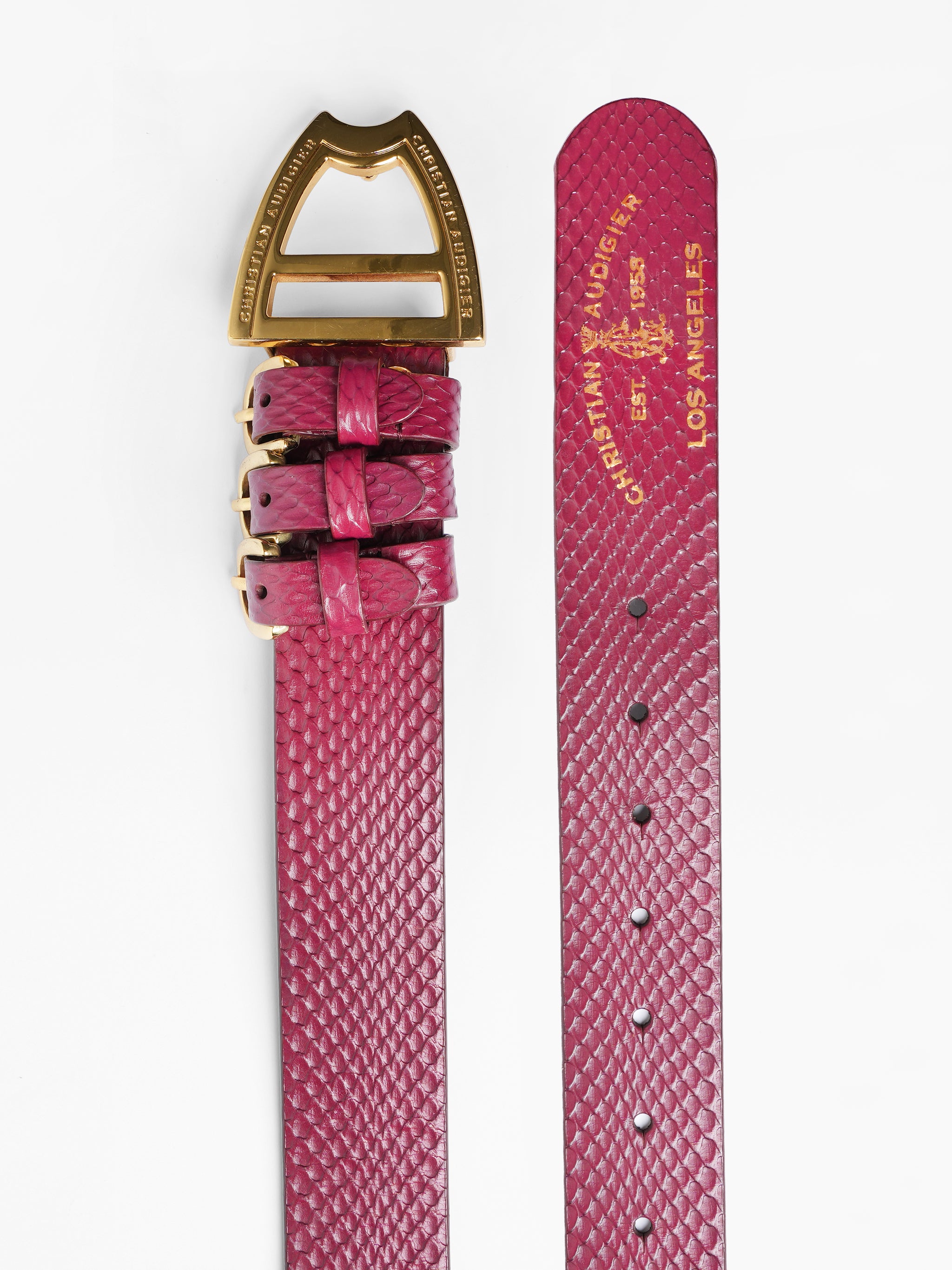 Christian Audigier Fuschia Snake Skin Pattern Belt