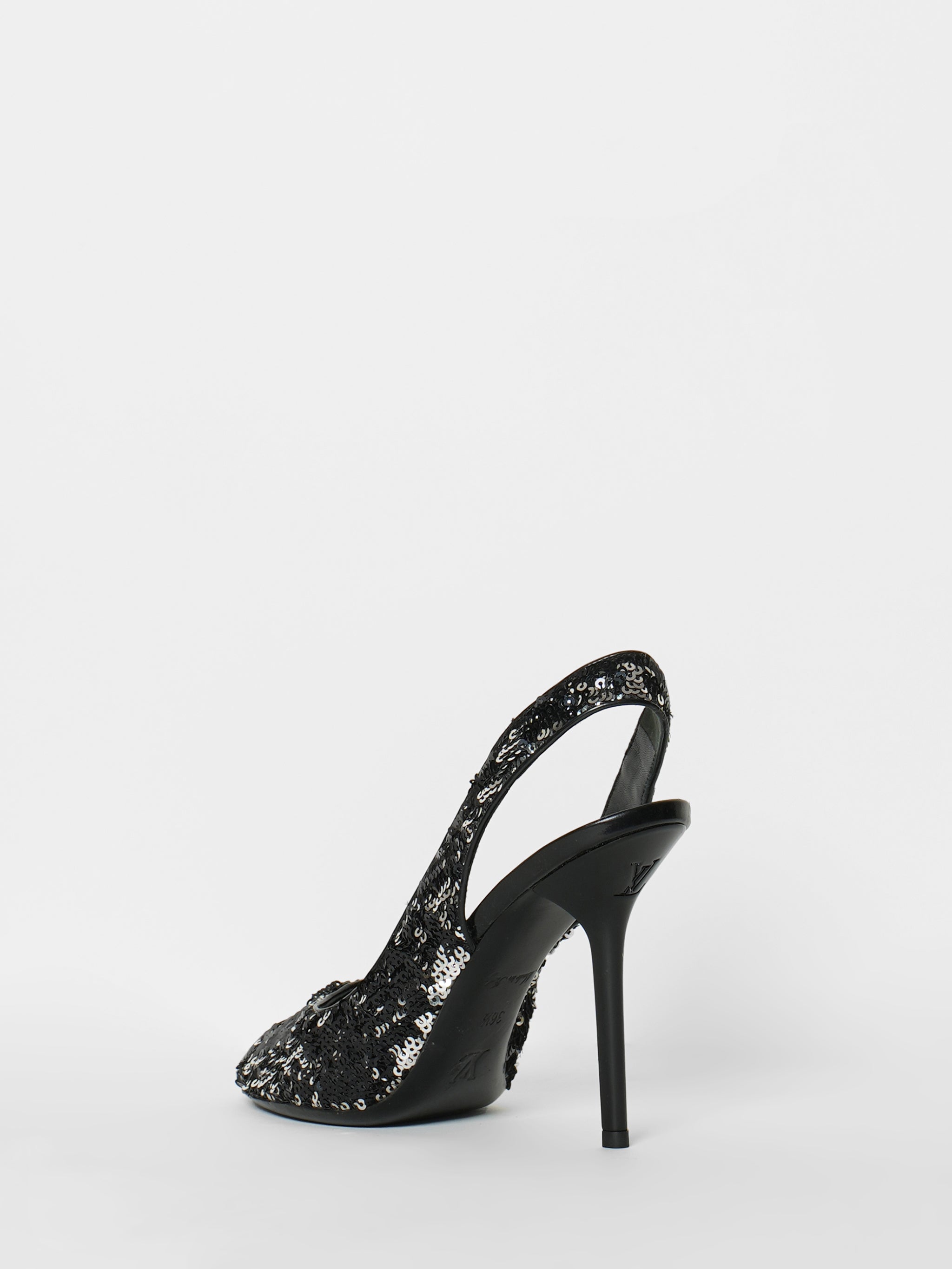 Louis Vuitton Sequin Sling Back Peep Toe Heels