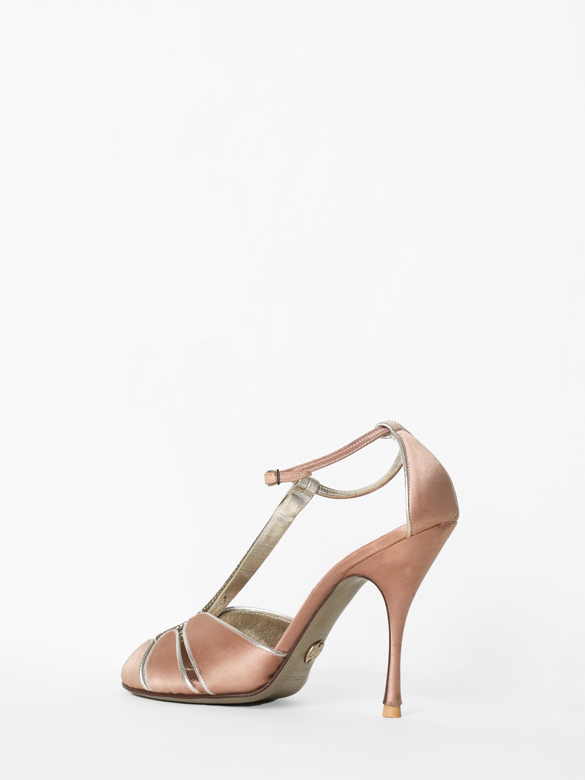 Dolce & Gabbana Satin Rose Pink Heels With Silver Trimmings