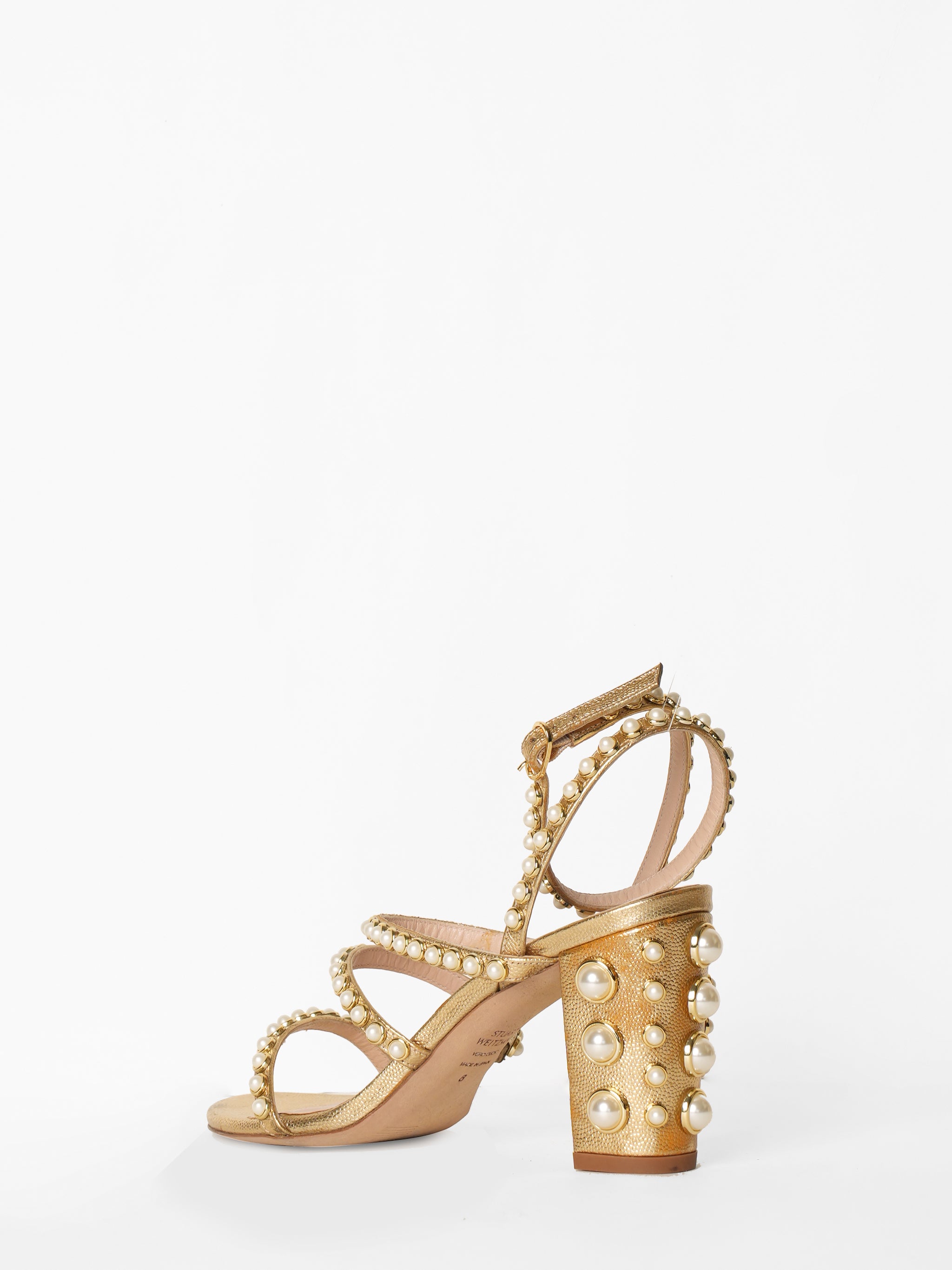 Stuart Weitzman Pearl Golden Leather Sandals