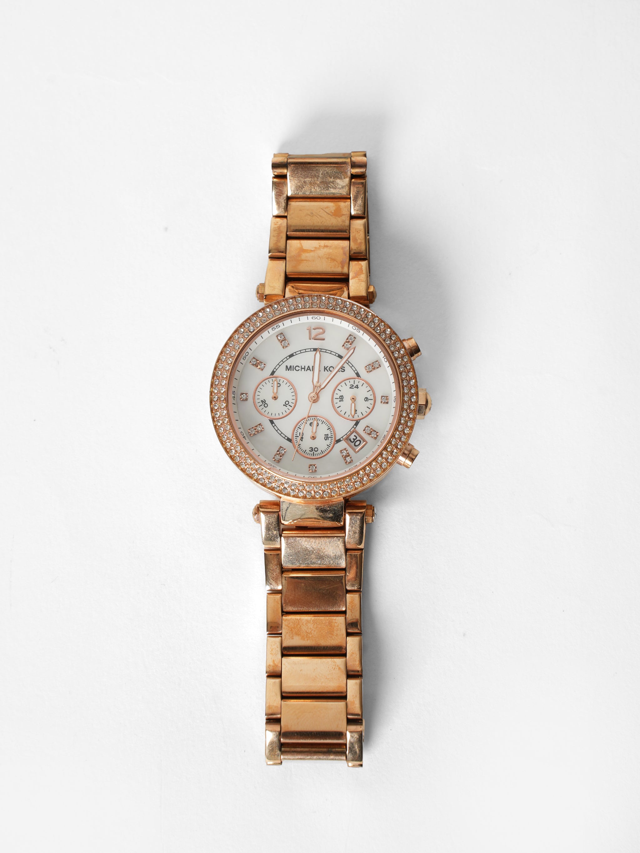 Michael Kors Mother Of Pearl Rose Gold Stainless Steel Parker Wristwatch 39mm