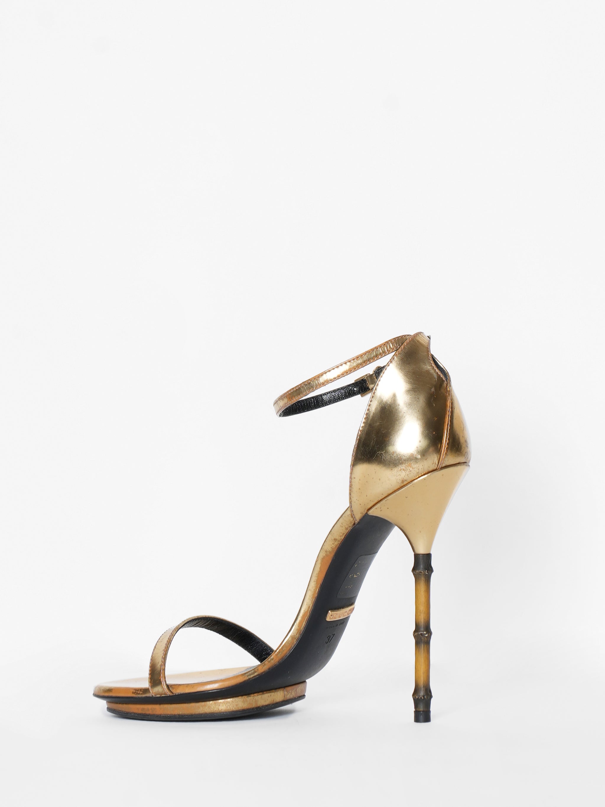 Gucci Gold Leather Open Toe Bamboo Sandle