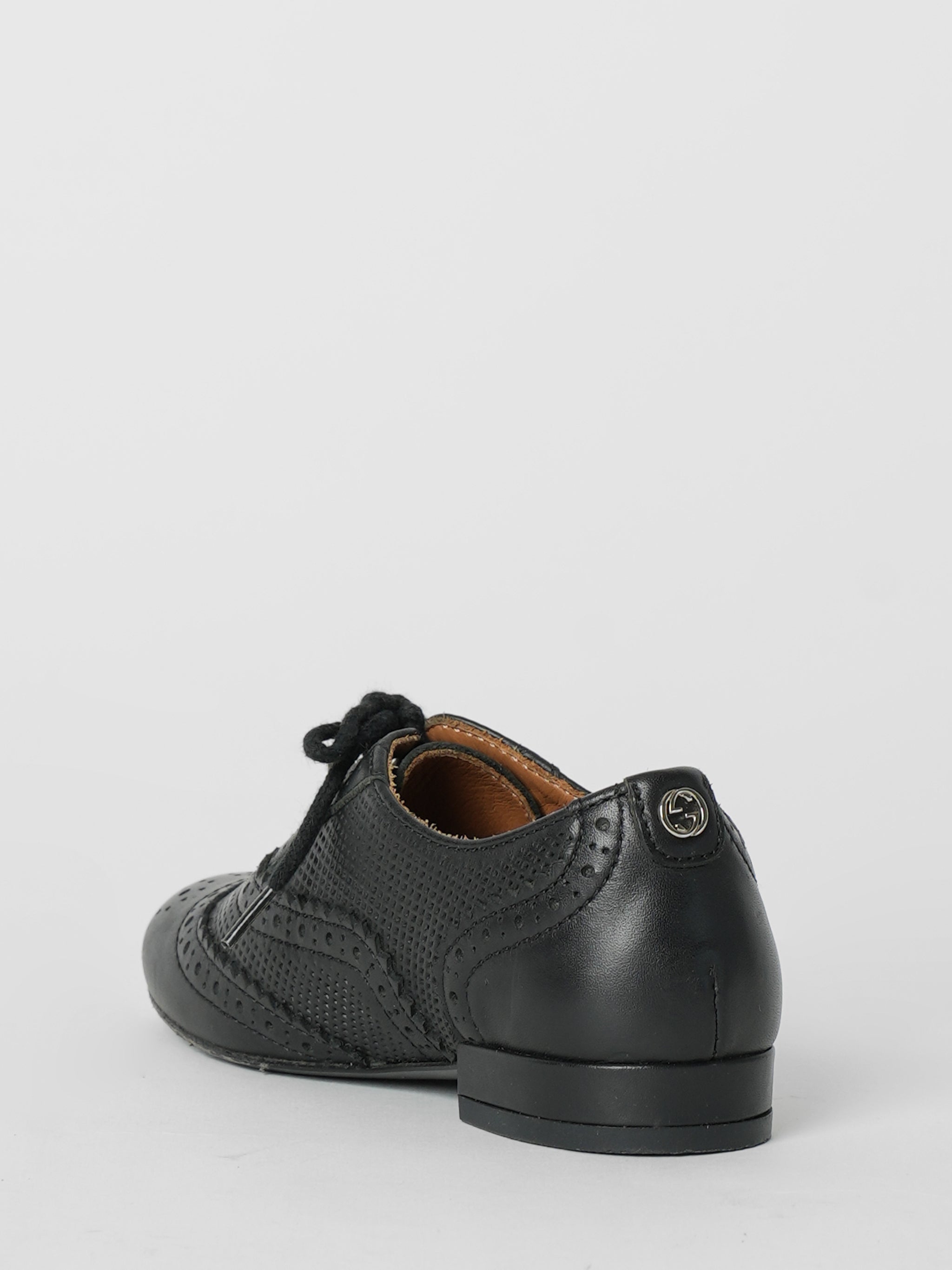 Gucci Toddler Black Wingtip GG Logo Laceup Oxford Shoes