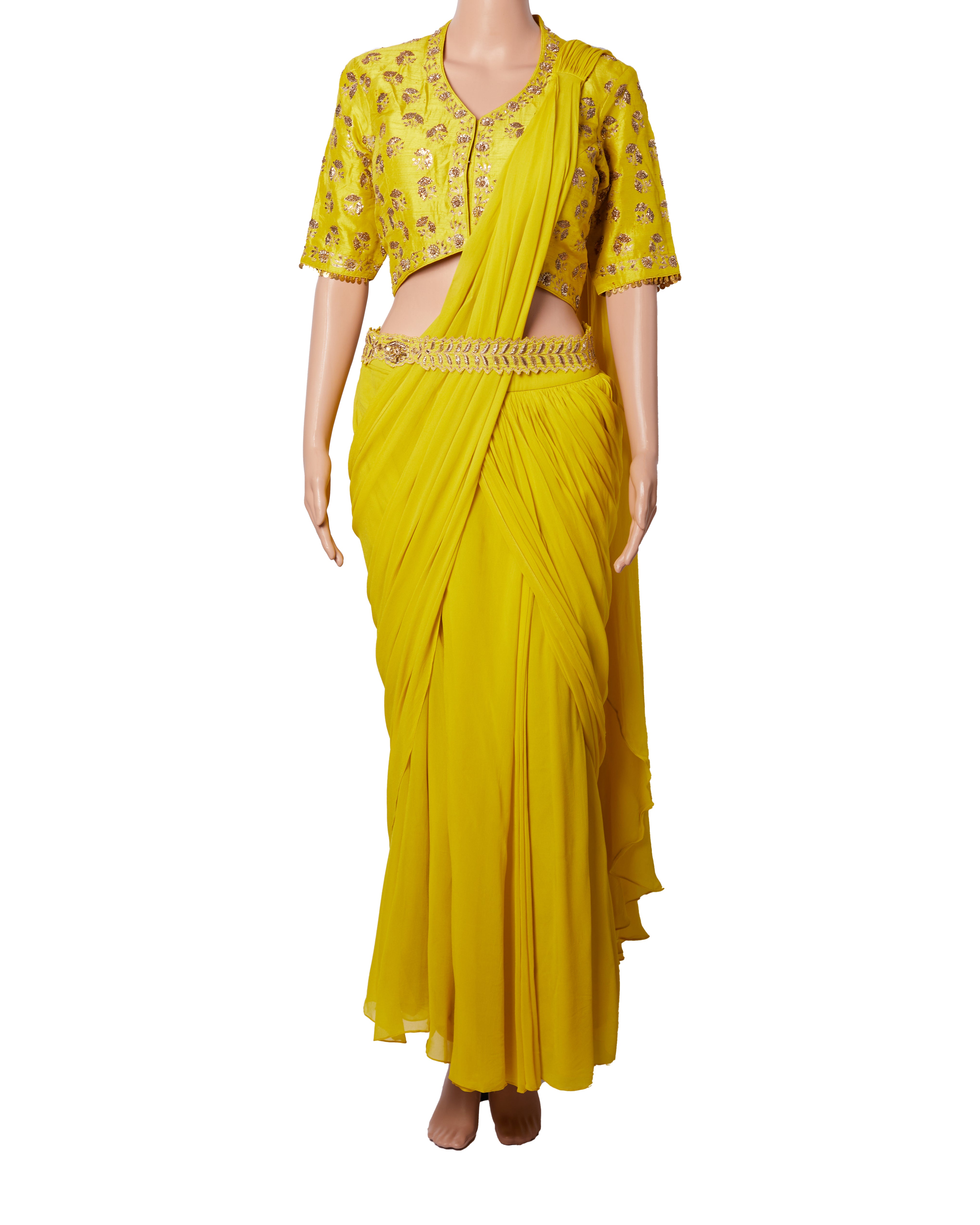 Paulumi & Harsh Yellow Saree