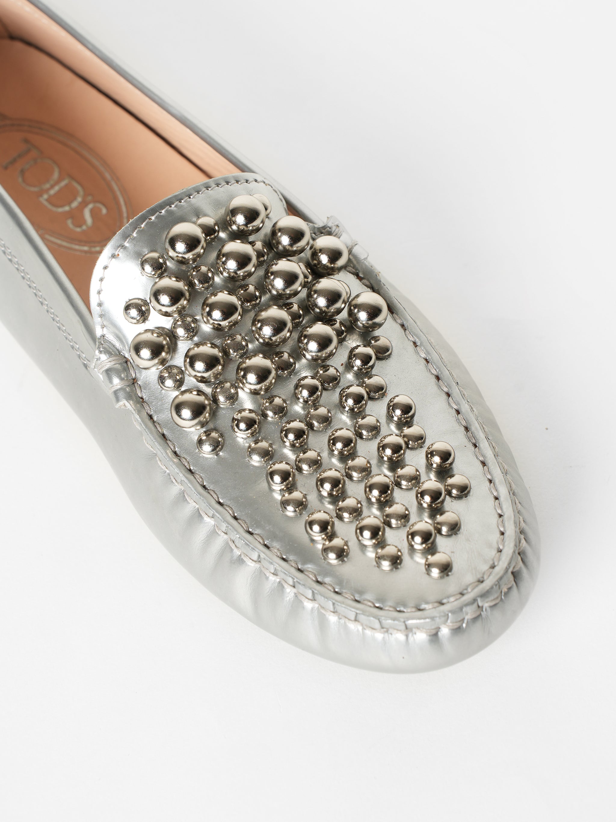 New Tod's Silver Studded Loafers