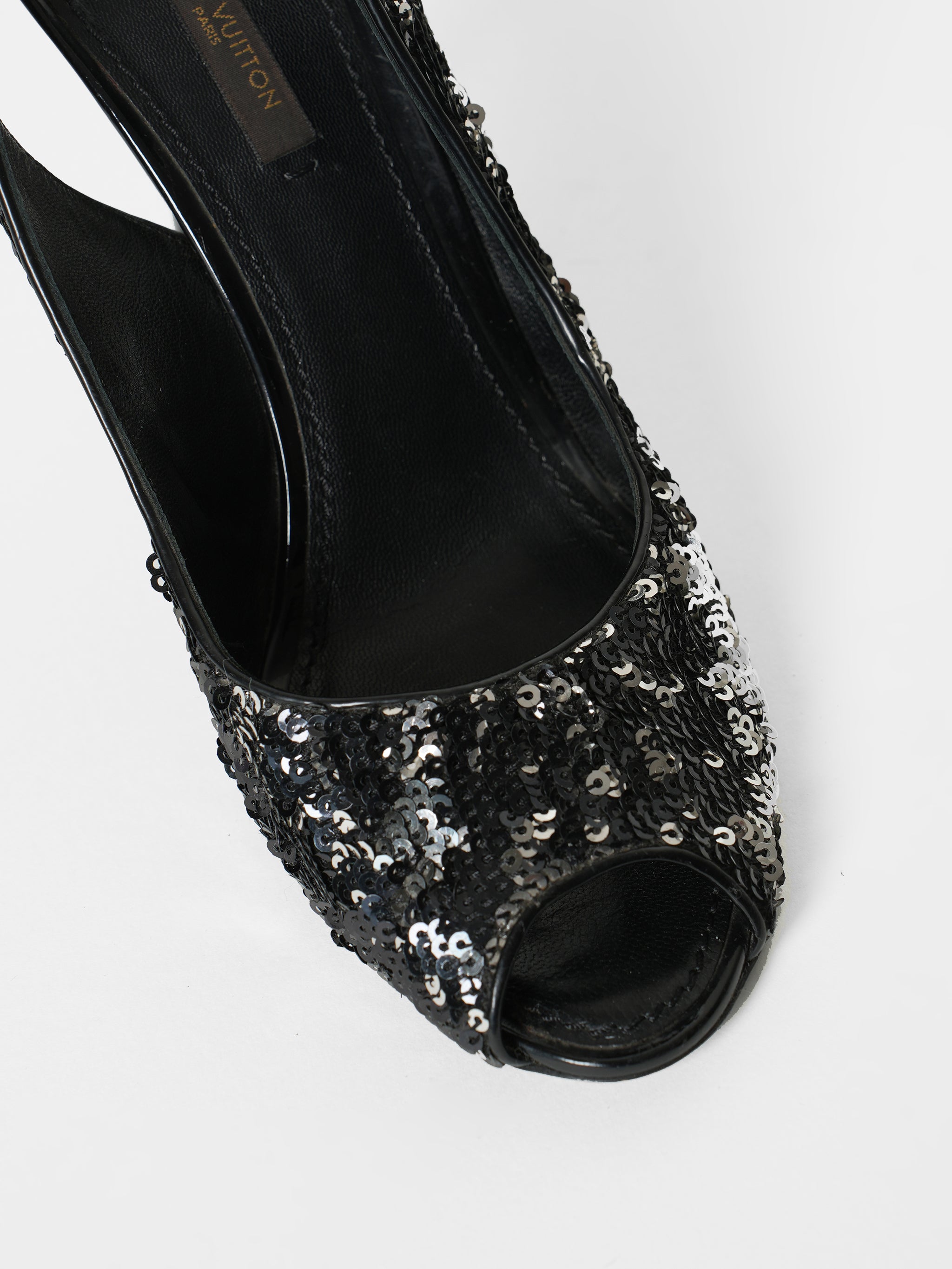 Louis Vuitton Sequin Sling Back Peep Toe Heels