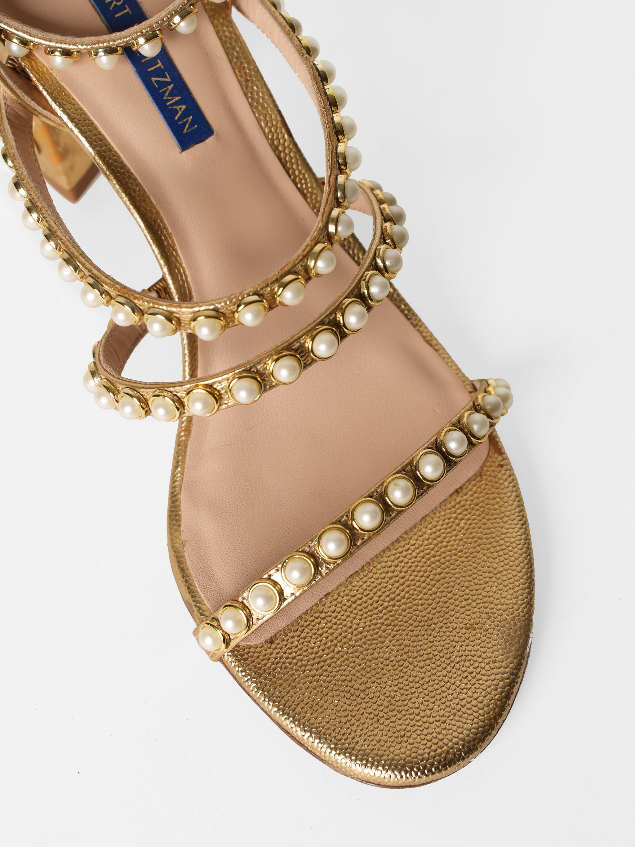 Stuart Weitzman Pearl Golden Leather Sandals