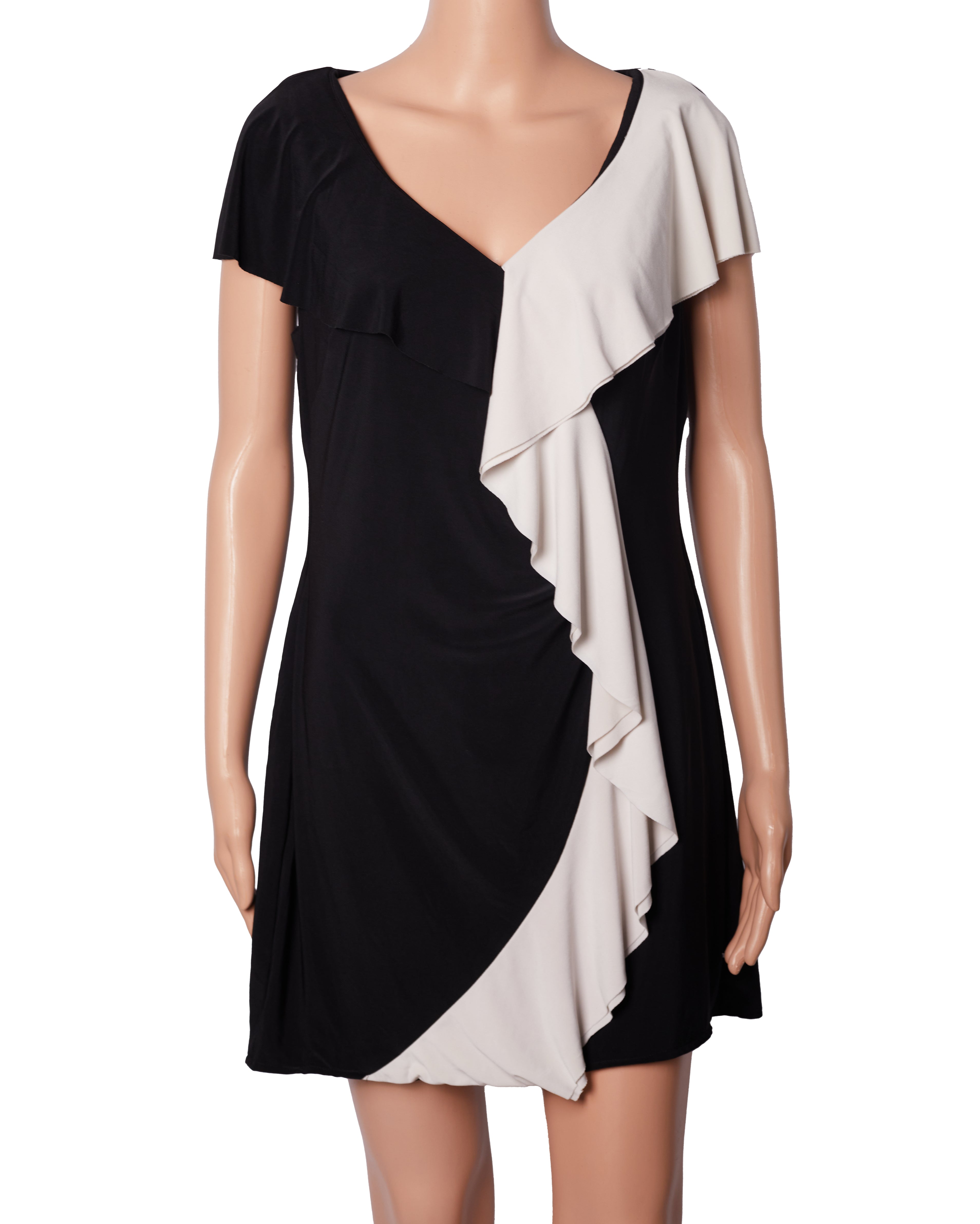 Lauren Black & White Vertical ruffle dress