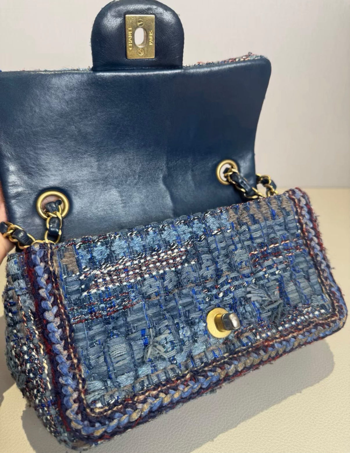 Chanel Paris-Hamburg Blue Quilted Tweed Flap Bag